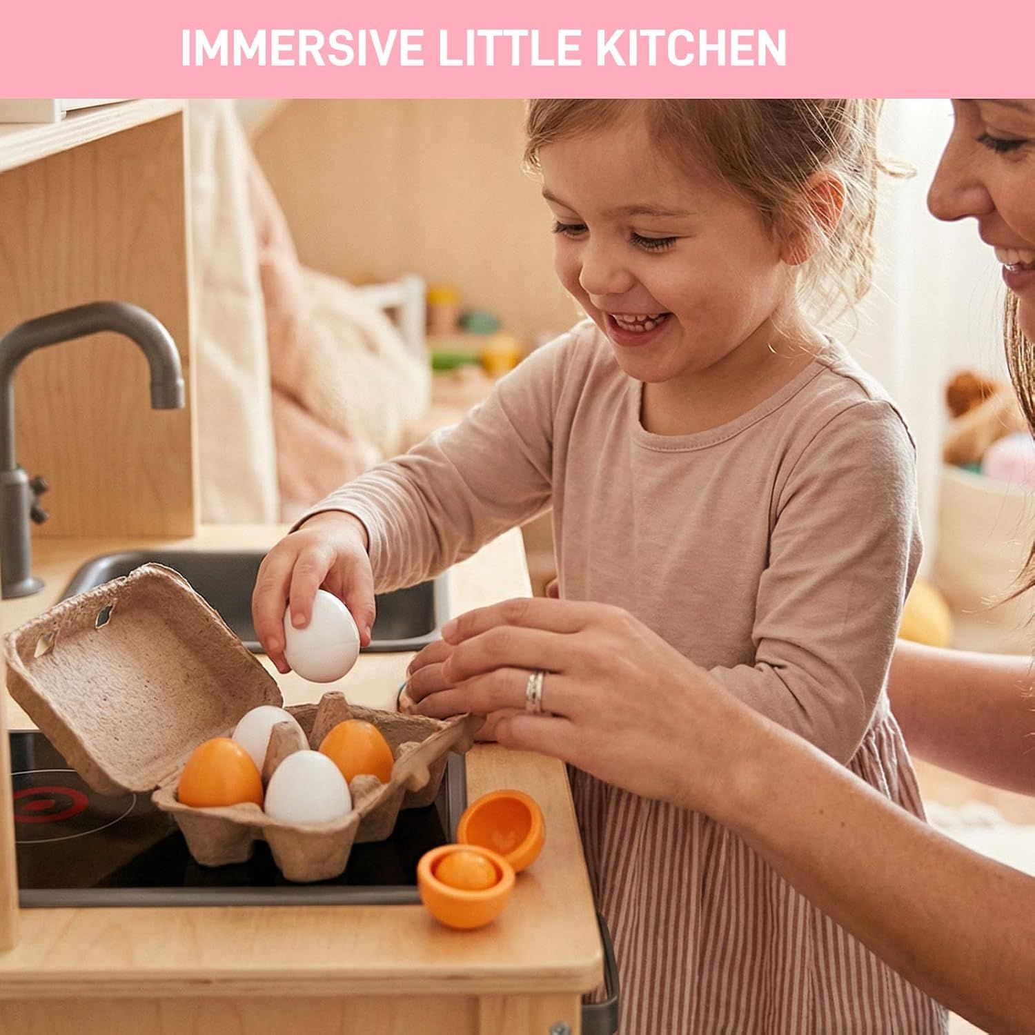 6PCS Play Food Sets for Kids Kitchen,Play Kitchen Accessories Wooden Egg Toy Food Grocery Store Pretend for Toddler Cooking DIY - Image 5