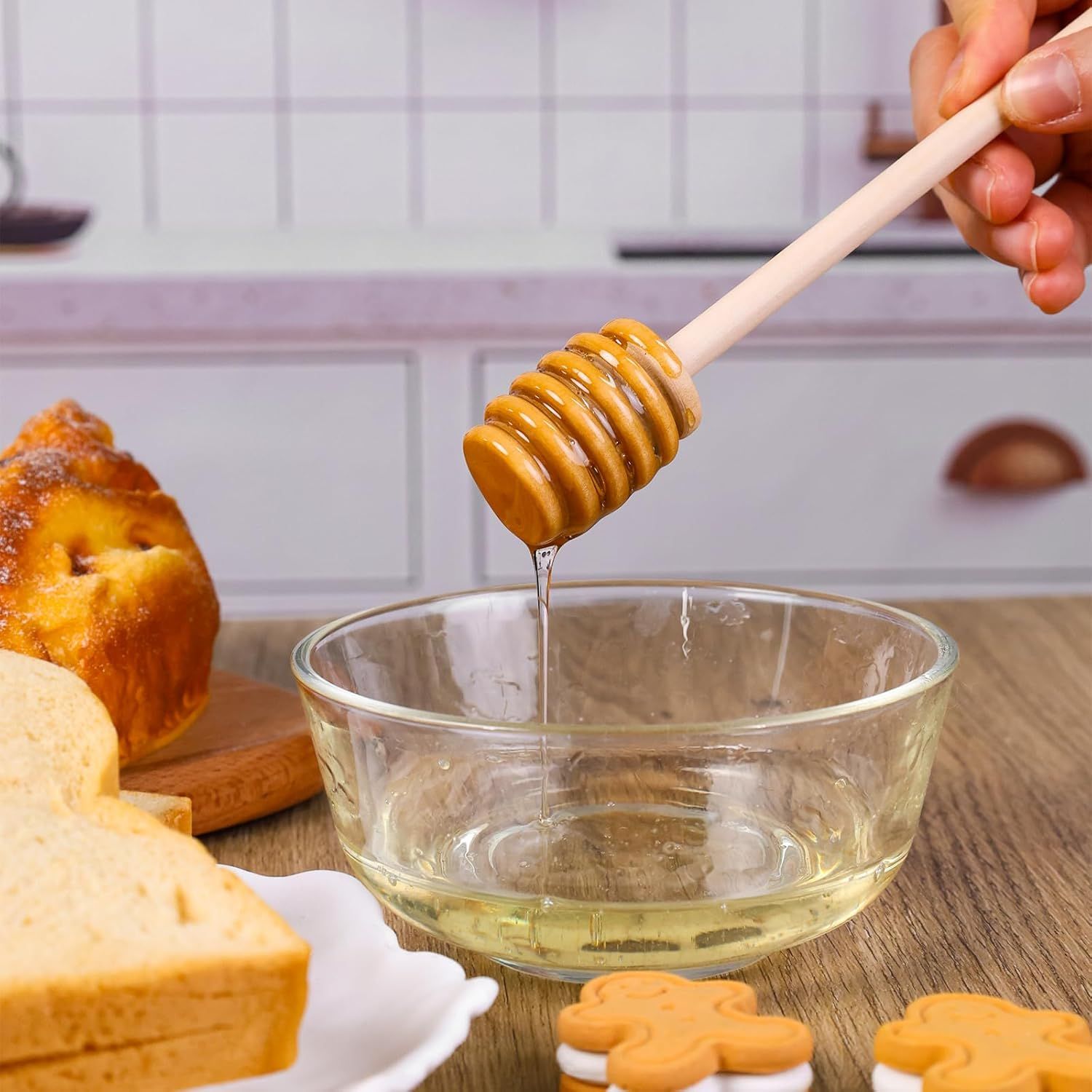 2PCS Wooden Honey Mixing Stirrer, 8 Inch Honey Dipper Sticks Long Handle Honeycomb Stick for Collecting Dispensing Drizzling Jam, Wedding Gifts & Party Favors - Image 2