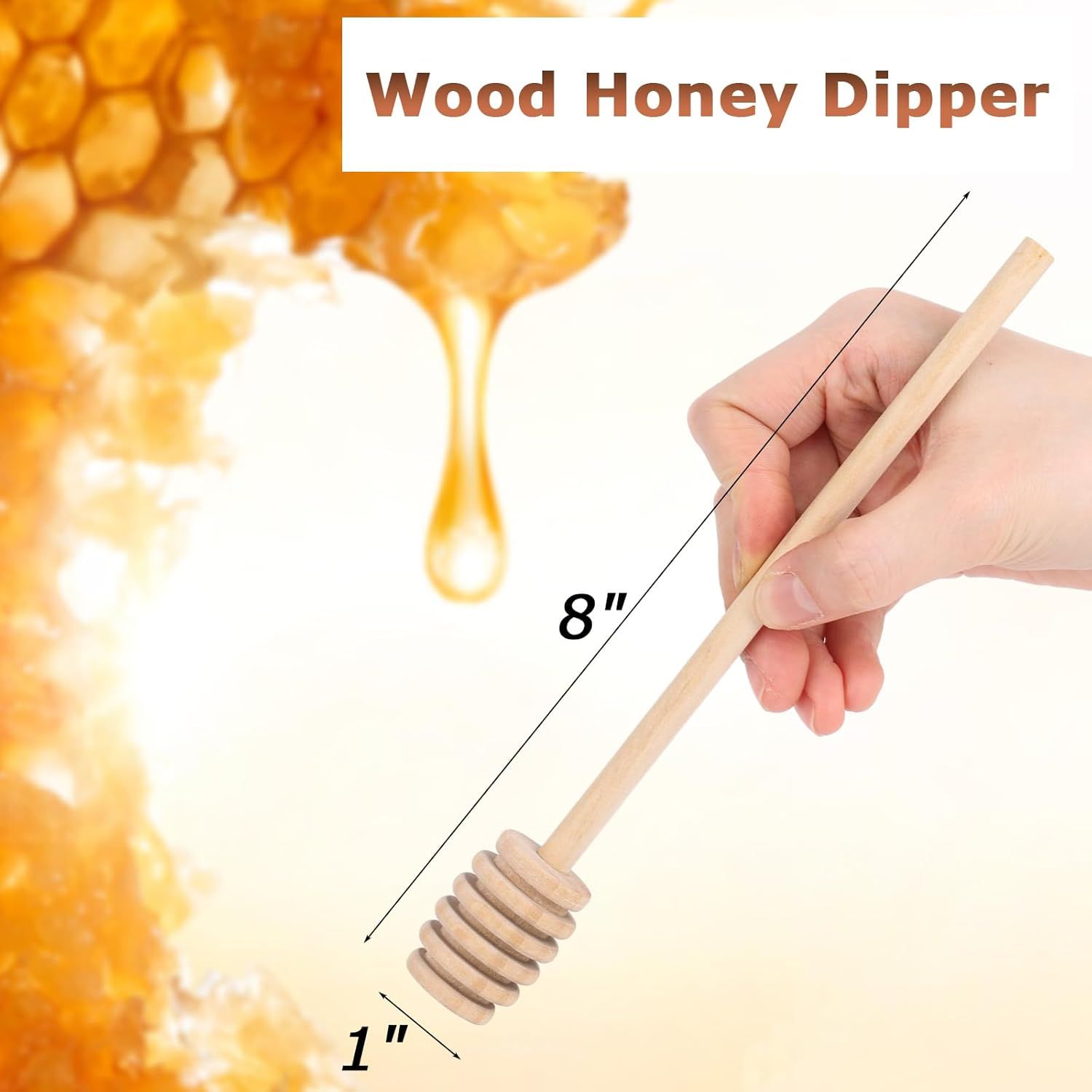 2PCS Wooden Honey Mixing Stirrer, 8 Inch Honey Dipper Sticks Long Handle Honeycomb Stick for Collecting Dispensing Drizzling Jam, Wedding Gifts & Party Favors - Image 3