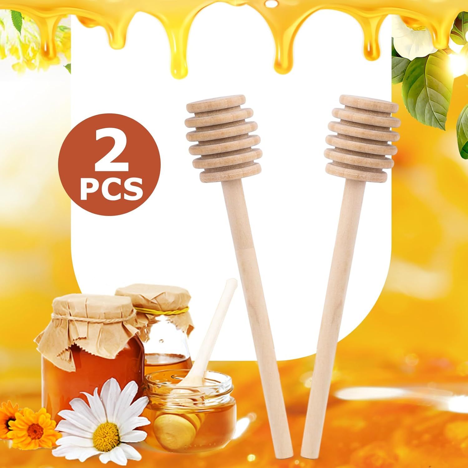 2PCS Wooden Honey Mixing Stirrer, 8 Inch Honey Dipper Sticks Long Handle Honeycomb Stick for Collecting Dispensing Drizzling Jam, Wedding Gifts & Party Favors - Image 4