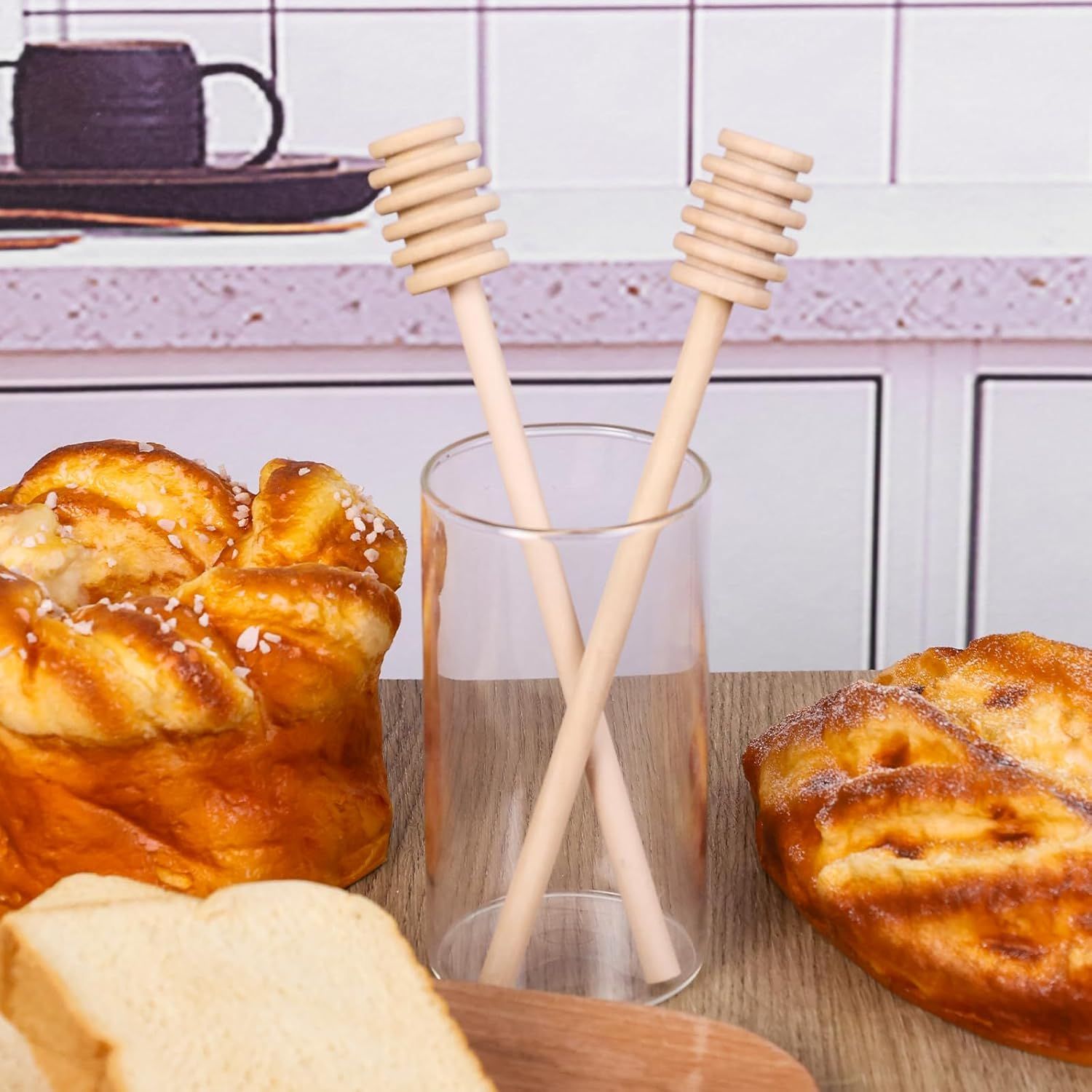 2PCS Wooden Honey Mixing Stirrer, 8 Inch Honey Dipper Sticks Long Handle Honeycomb Stick for Collecting Dispensing Drizzling Jam, Wedding Gifts & Party Favors - Image 5
