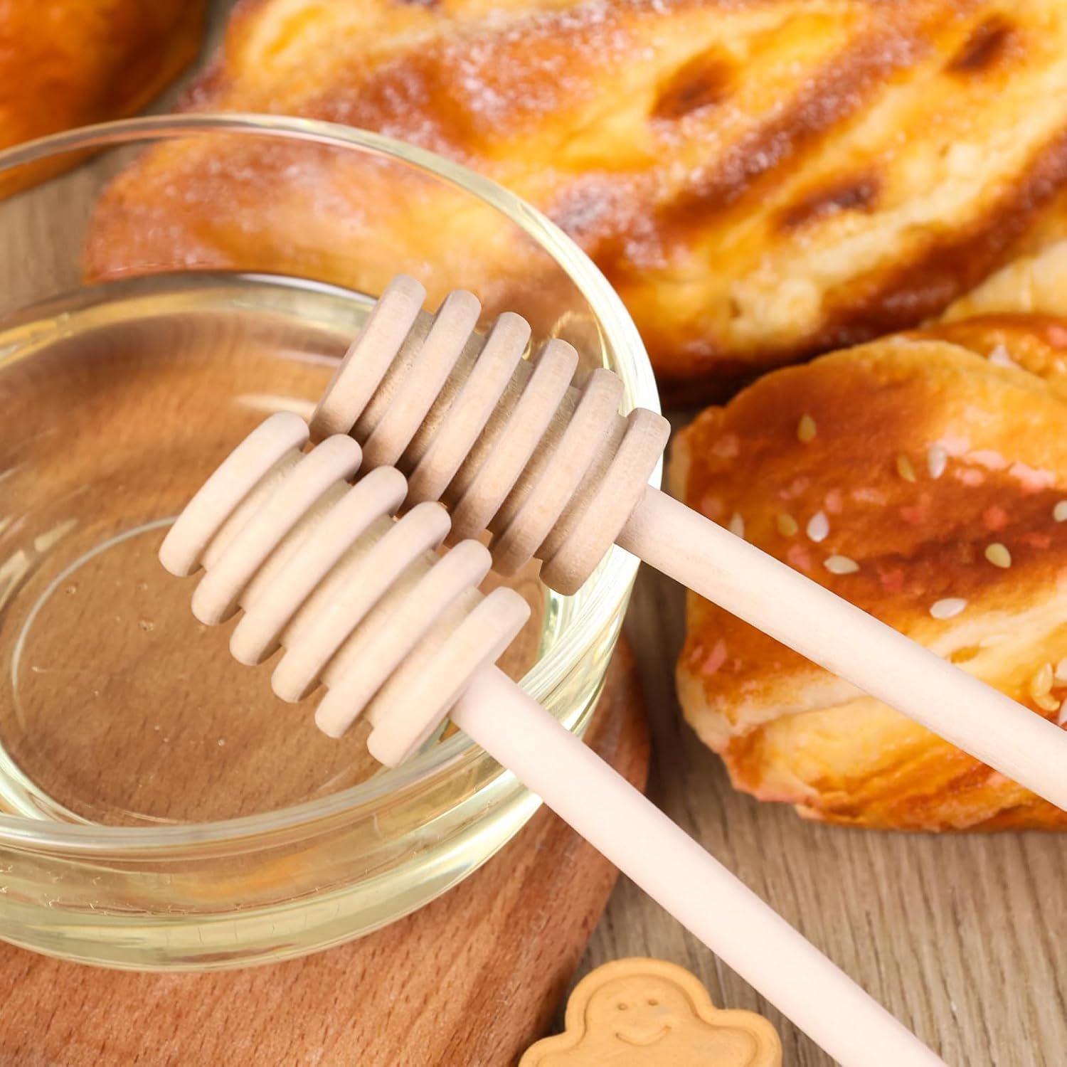 2PCS Wooden Honey Mixing Stirrer, 8 Inch Honey Dipper Sticks Long Handle Honeycomb Stick for Collecting Dispensing Drizzling Jam, Wedding Gifts & Party Favors - Image 6