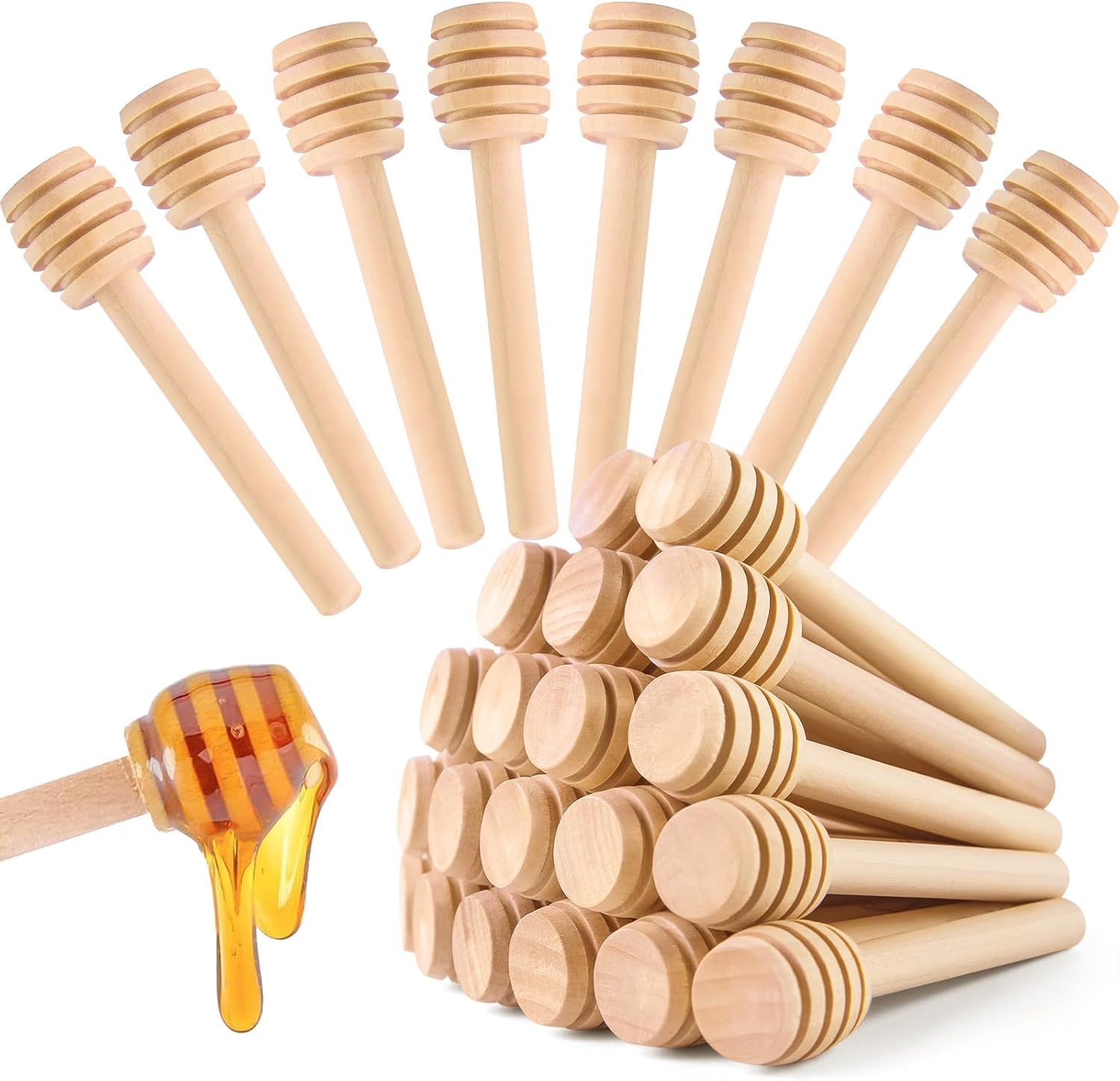 Wooden Honey Dipper Sticks, 20 Pack 3 Inch Mini Honey Stirrers for Jars Dispense and Drizzle, Natural Wood Wand for Tea Party, Wedding Favors, Baby Shower Gifts - Image 1