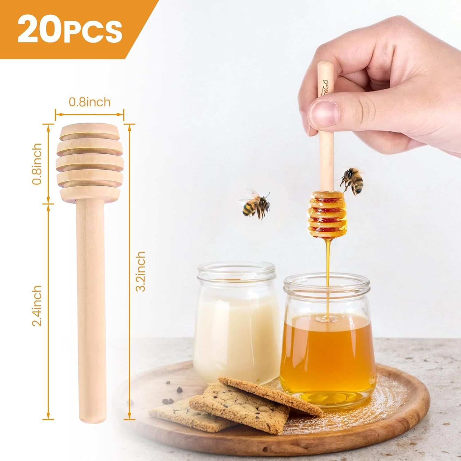Wooden Honey Dipper Sticks, 20 Pack 3 Inch Mini Honey Stirrers for Jars Dispense and Drizzle, Natural Wood Wand for Tea Party, Wedding Favors, Baby Shower Gifts - Image 3