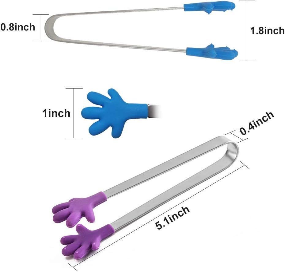 8PCS Silicone Mini Tongs, 5Inch Hand Shape Food Tongs, Colourful Small Kids Tongs for Serving Food, Ice Cube, fruits, Sugar, Barbecue by  (Palm sharp) - Image 3