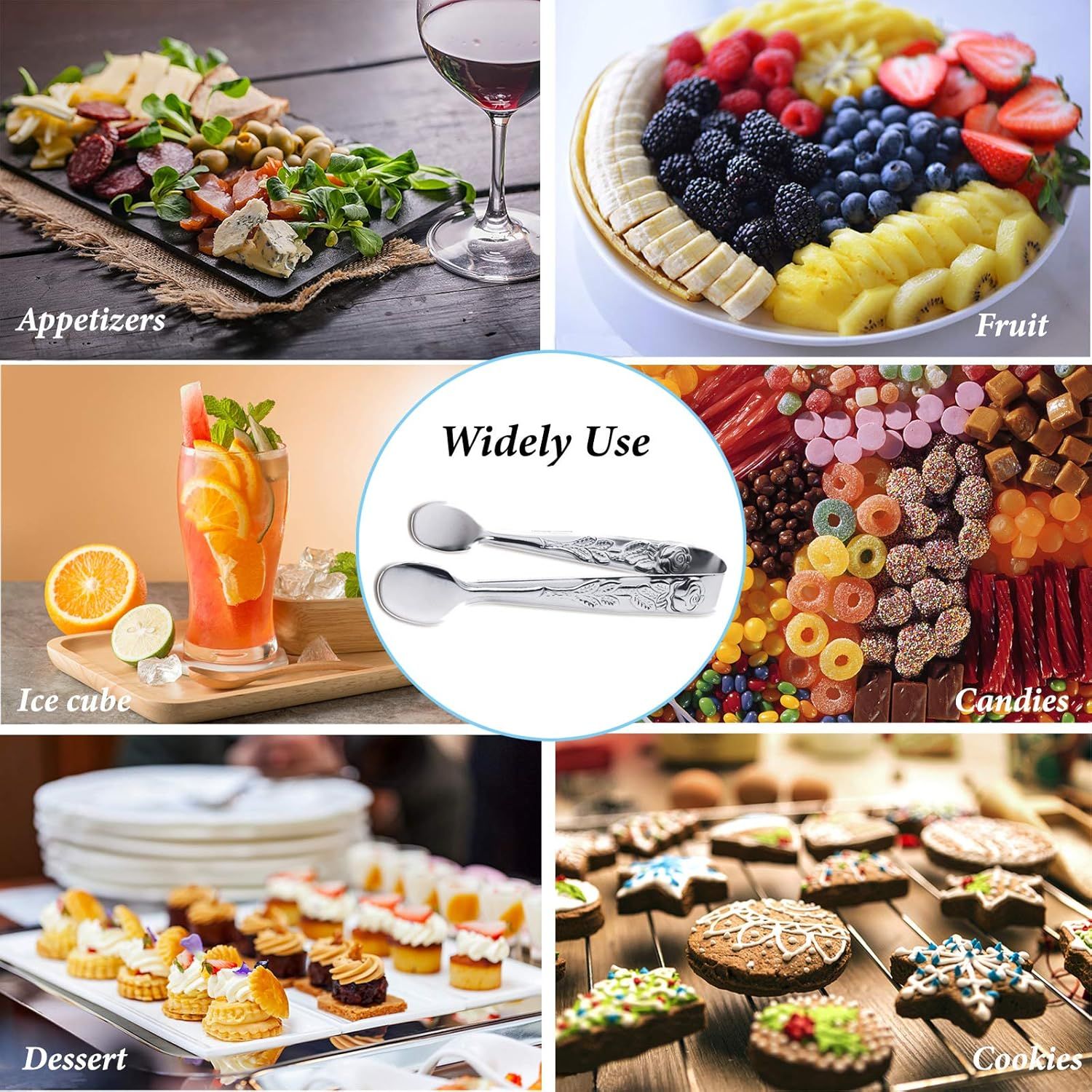 3PCS Mini Serving Tongs, 4Inch Rose Stainless Steel Sugar Cube Tongs, Sliver Small Ice Tong for Tea and Coffee Party, Appetizers, Desserts by  (Silver) - Image 4