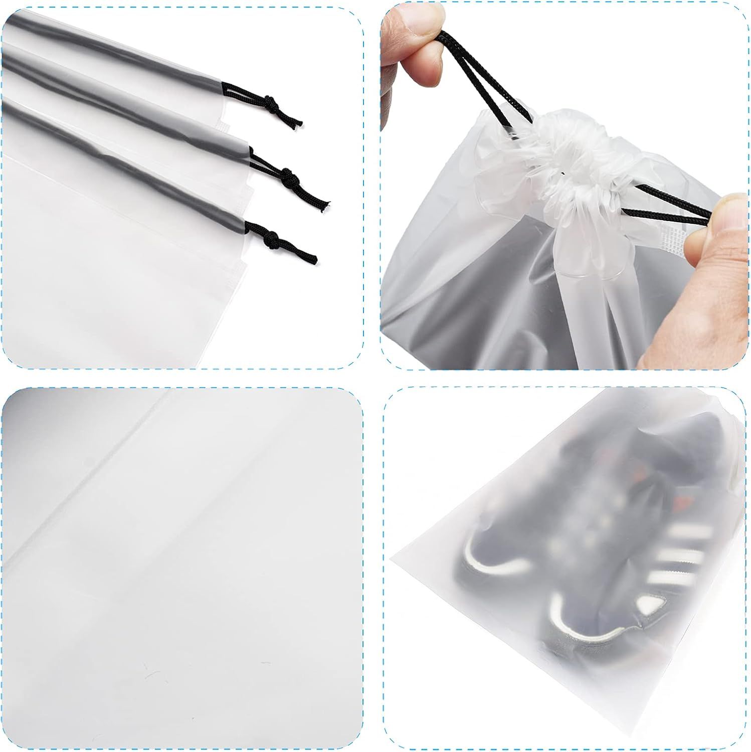 Transparent Shoe Bags for Travel Large Clear Shoes Organizers Storage Pouch with Rope for Men and Women 13 Pack - Image 3