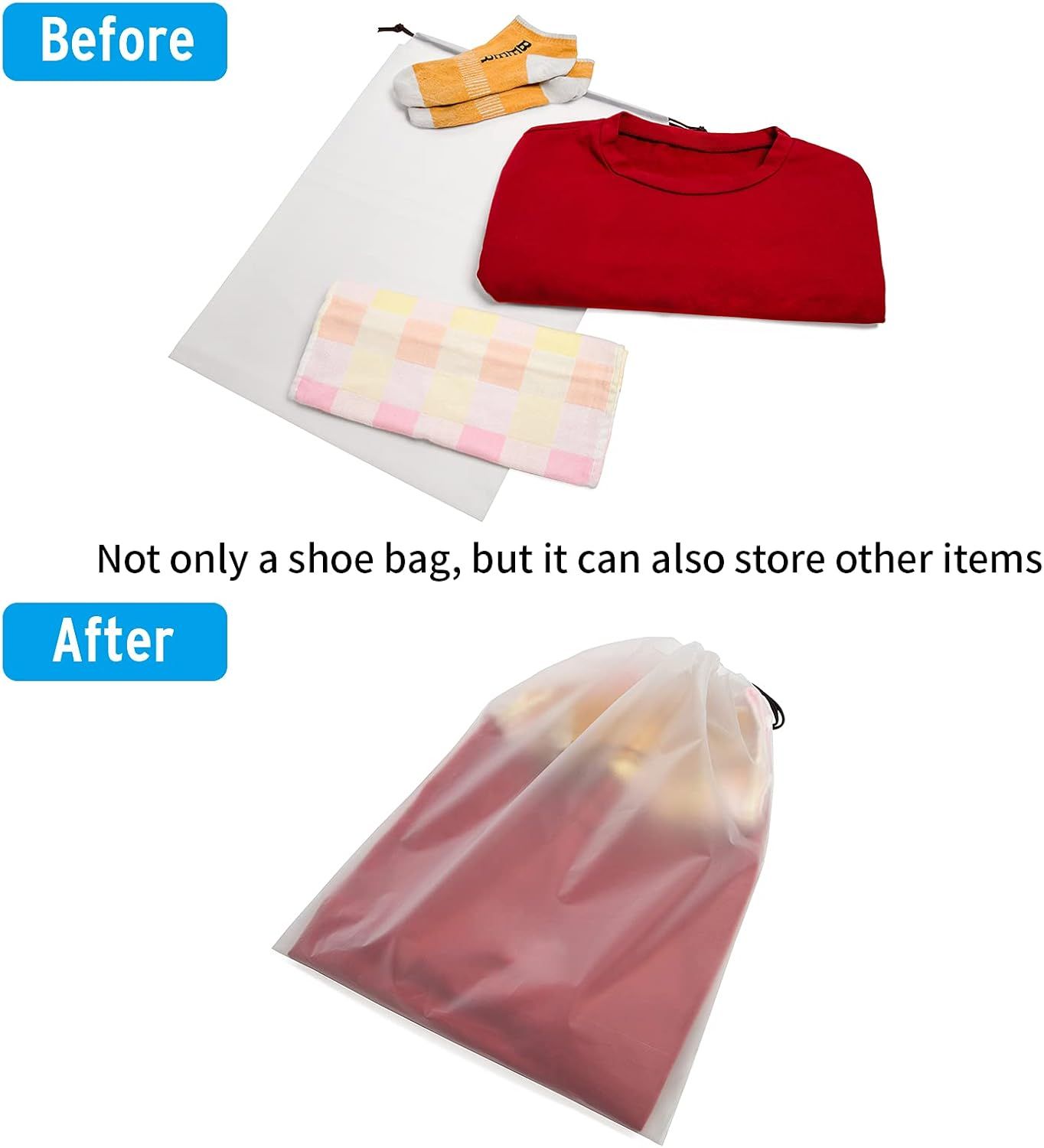 Transparent Shoe Bags for Travel Large Clear Shoes Organizers Storage Pouch with Rope for Men and Women 13 Pack - Image 5