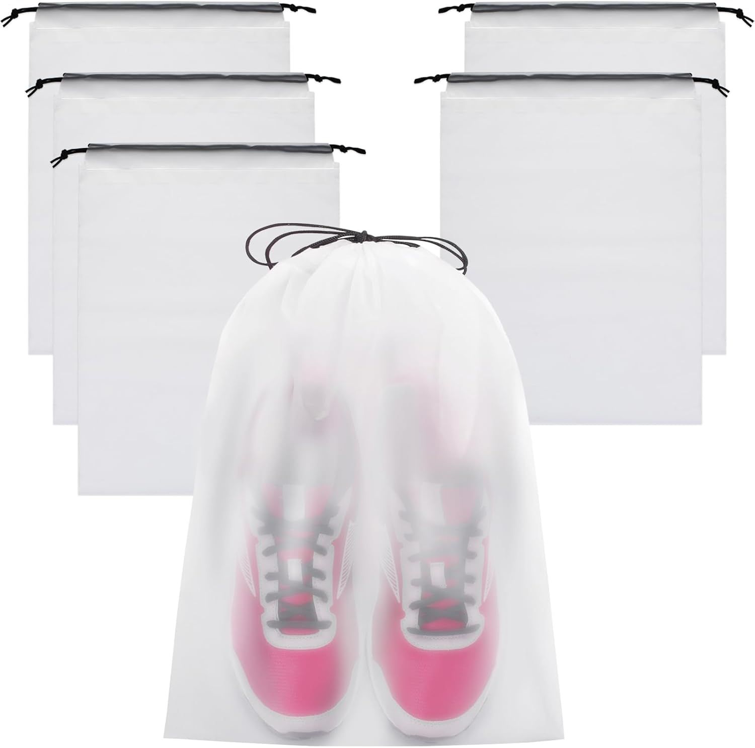 Shoe Bags for Travel - 6 Pcs Transparent Drawstring Backpack Travel Shoe Bag Clear Drawstring Bag Large Shoe Organizer with Rope Travel Essentials for Men Women - Image 1
