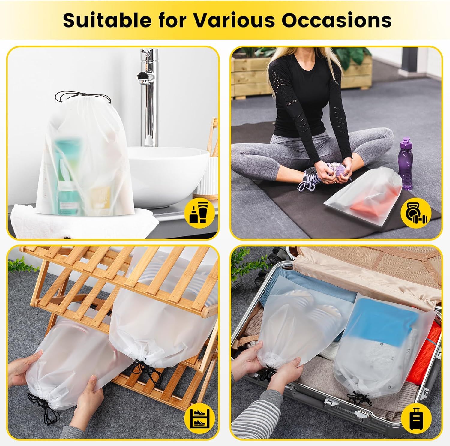 Shoe Bags for Travel - 6 Pcs Transparent Drawstring Backpack Travel Shoe Bag Clear Drawstring Bag Large Shoe Organizer with Rope Travel Essentials for Men Women - Image 7
