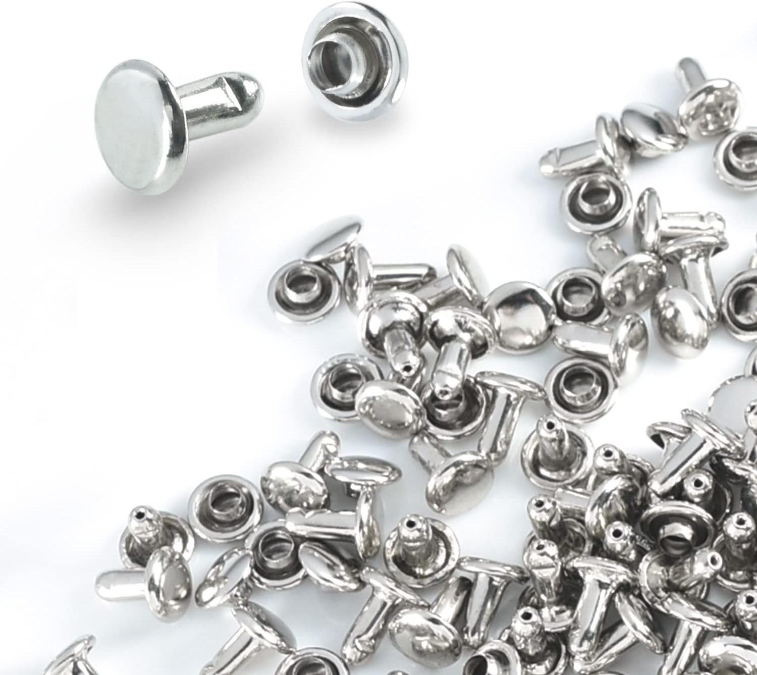 200Sets 6mm Round Cap Leather Rivets, Double Cap Rivets Tubular Metal Studs Rivets for Leather Purse Keyrings Repair and Crafts Decoration (6mm Silver) - Image 1