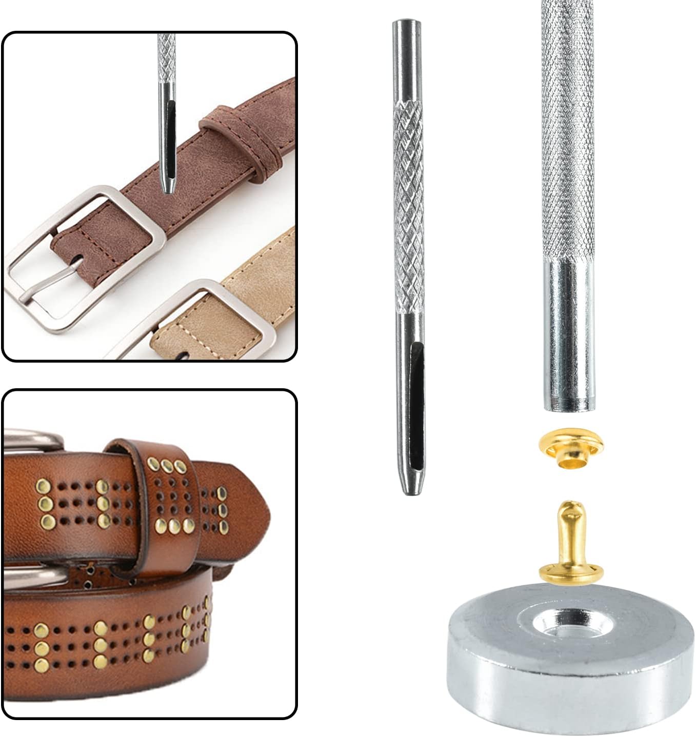 200Sets 6mm Round Cap Leather Rivets, Double Cap Rivets Tubular Metal Studs Rivets for Leather Purse Keyrings Repair and Crafts Decoration (6mm Silver) - Image 4
