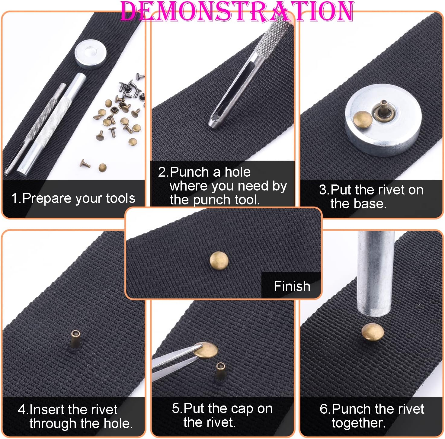 200Sets 6mm Round Cap Leather Rivets, Double Cap Rivets Tubular Metal Studs Rivets for Leather Purse Keyrings Repair and Crafts Decoration (6mm Silver) - Image 5