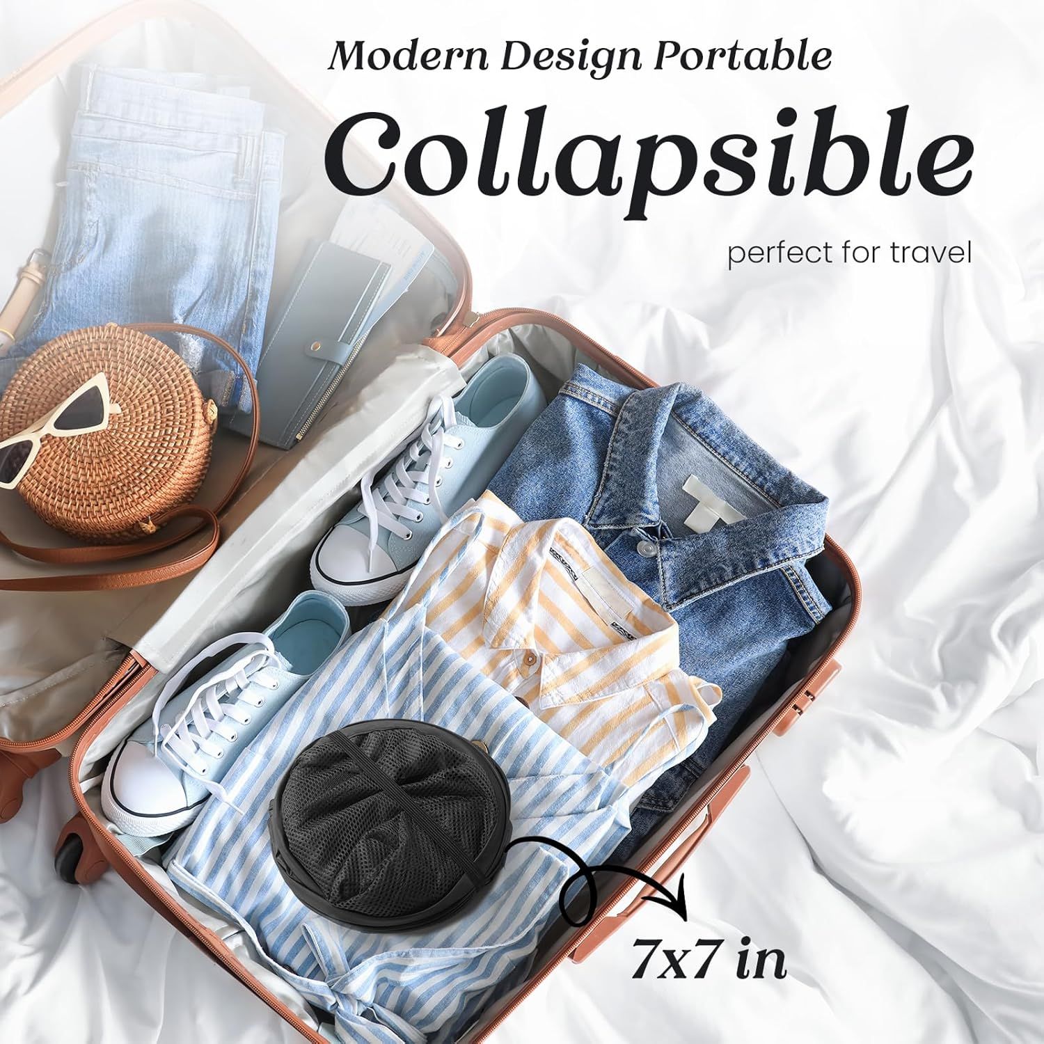 Collapsible Pop Up Laundry Basket, Hamper with Sturdy Handles and Side Pocket - Mesh Portable Foldable Dirty Clothes Hamper for Dorm, Laundry room, Bathroom and Travel Storage, Navy Blue - Image 3