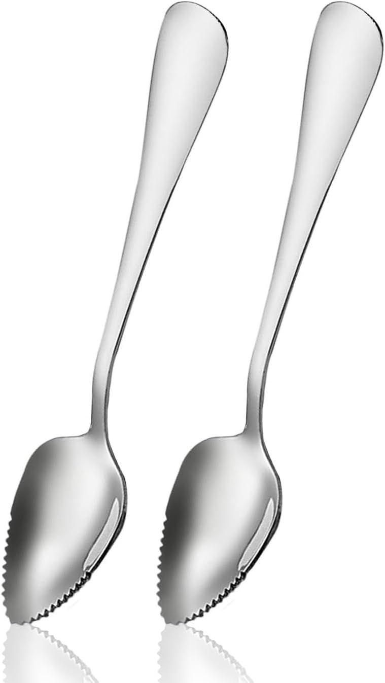 Serrated Edge Grapefruit Spoons Stainless Steel Grapefruit Utensil Tool Dessert Fruit Spoons for Citrus Lemon Kiwi Salads Melon Lime Pitaya Apple Fruit Puree (Silver) - Image 1
