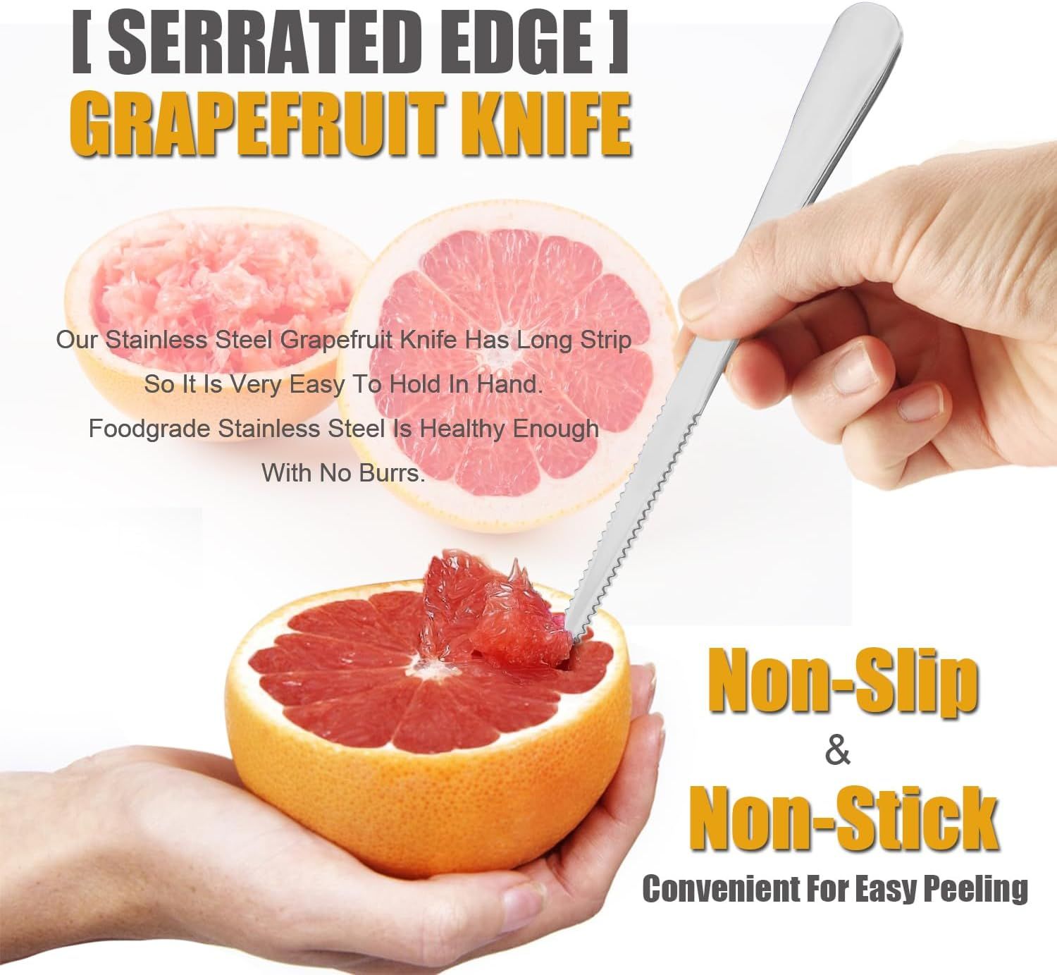 Serrated Edge Grapefruit Spoons Stainless Steel Grapefruit Utensil Tool Dessert Fruit Spoons for Citrus Lemon Kiwi Salads Melon Lime Pitaya Apple Fruit Puree (Silver) - Image 3