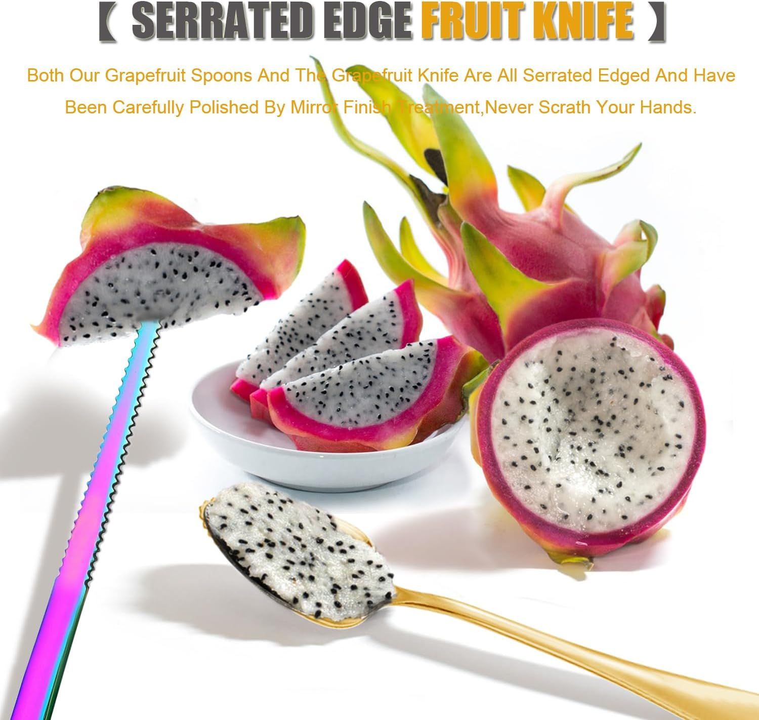 Serrated Edge Grapefruit Spoons Stainless Steel Grapefruit Utensil Tool Dessert Fruit Spoons for Citrus Lemon Kiwi Salads Melon Lime Pitaya Apple Fruit Puree (Silver) - Image 5