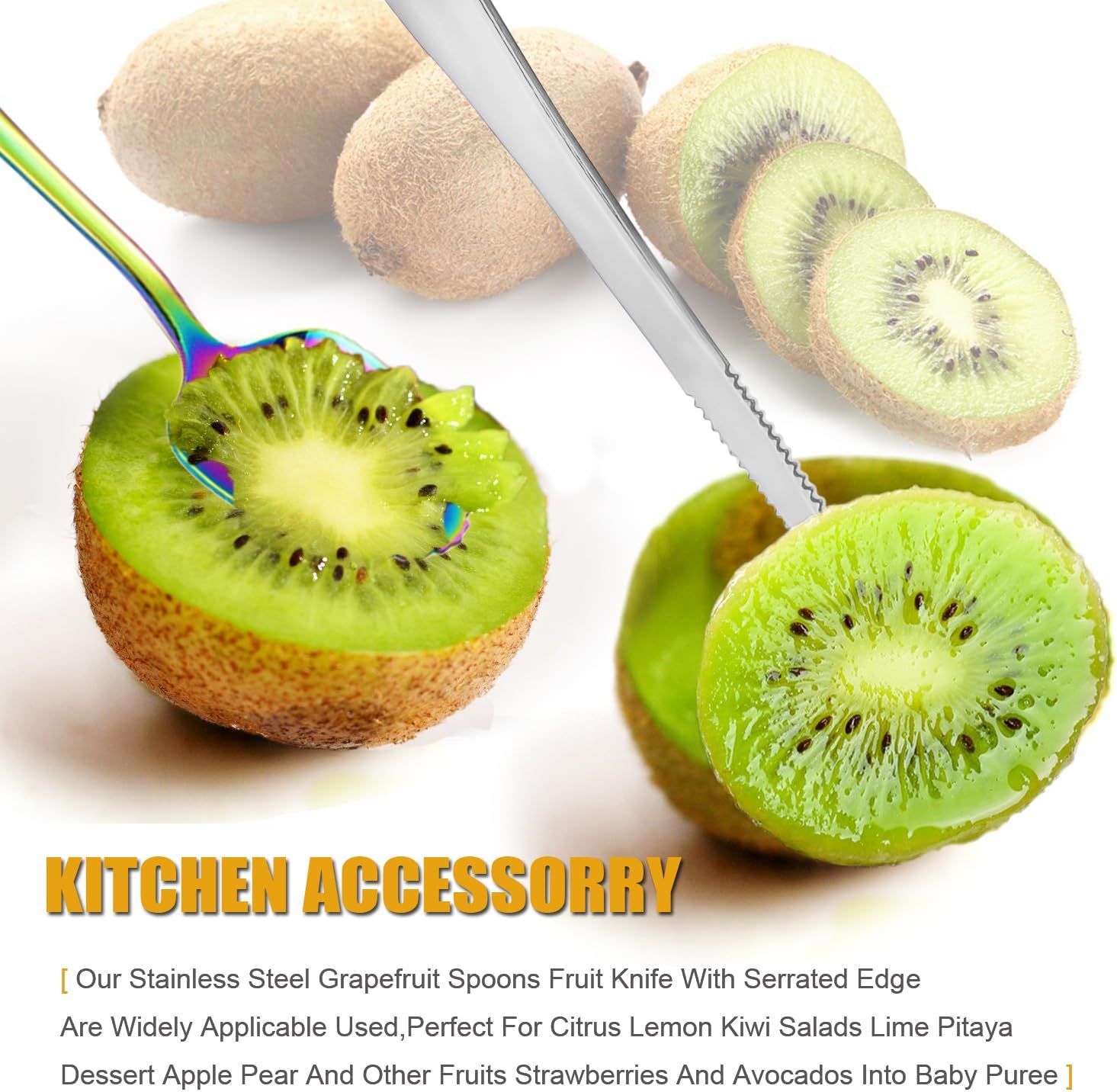 Serrated Edge Grapefruit Spoons Stainless Steel Grapefruit Utensil Tool Dessert Fruit Spoons for Citrus Lemon Kiwi Salads Melon Lime Pitaya Apple Fruit Puree (Silver) - Image 6