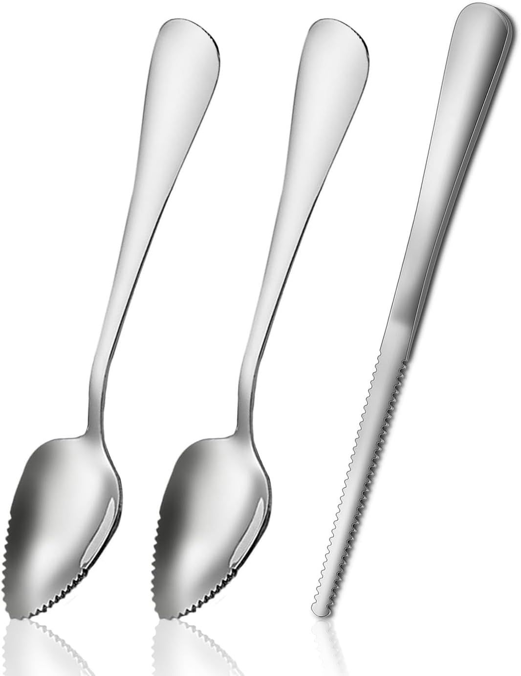 Grapefruit Spoons Serrated Edge Knife Stainless Steel Utensil Tool Dessert Spoon for Citrus Lemon Kiwi Salads Melon Lime Pitaya Apple Fruit Puree (Silver) - Image 1