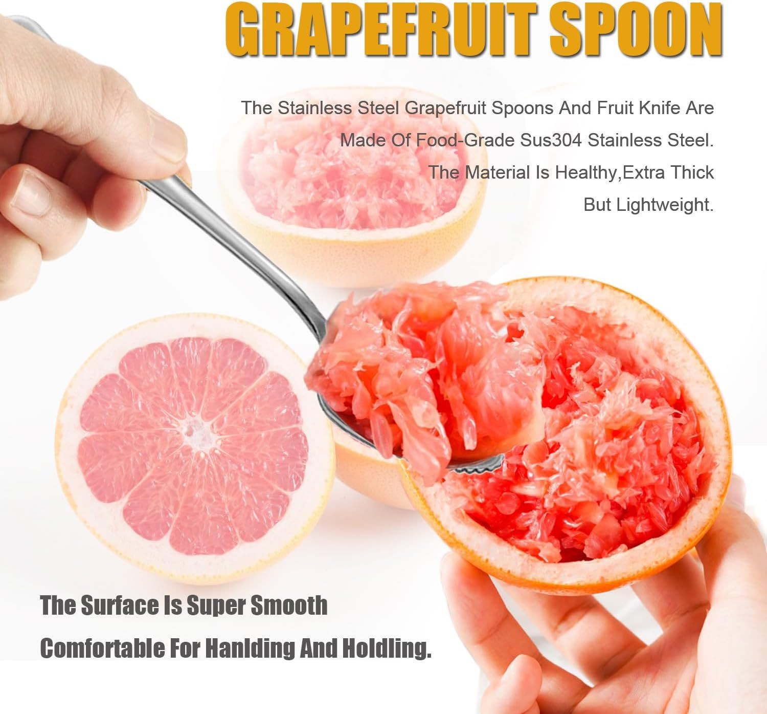 Grapefruit Spoons Serrated Edge Knife Stainless Steel Utensil Tool Dessert Spoon for Citrus Lemon Kiwi Salads Melon Lime Pitaya Apple Fruit Puree (Silver) - Image 2