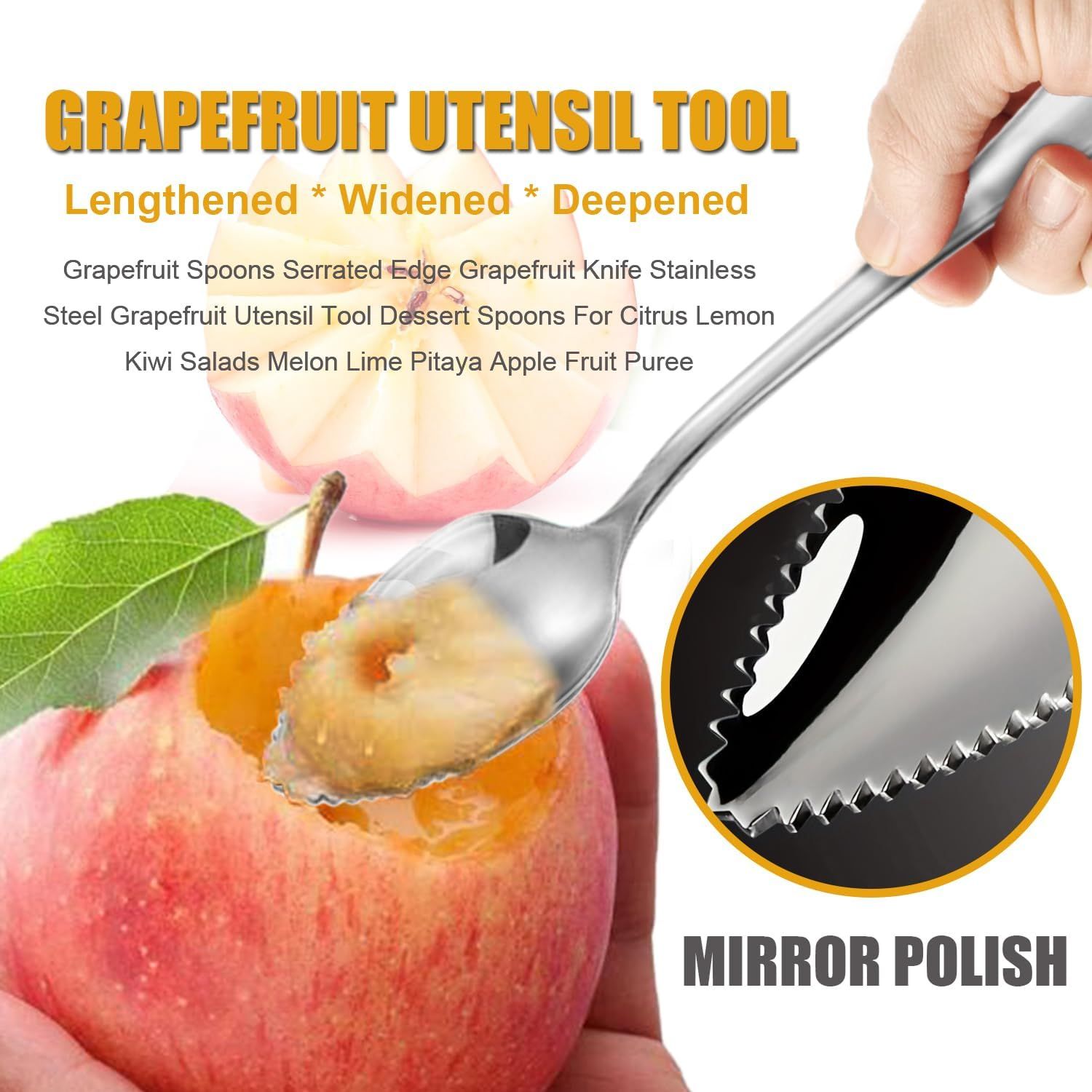 Grapefruit Spoons Serrated Edge Knife Stainless Steel Utensil Tool Dessert Spoon for Citrus Lemon Kiwi Salads Melon Lime Pitaya Apple Fruit Puree (Silver) - Image 4
