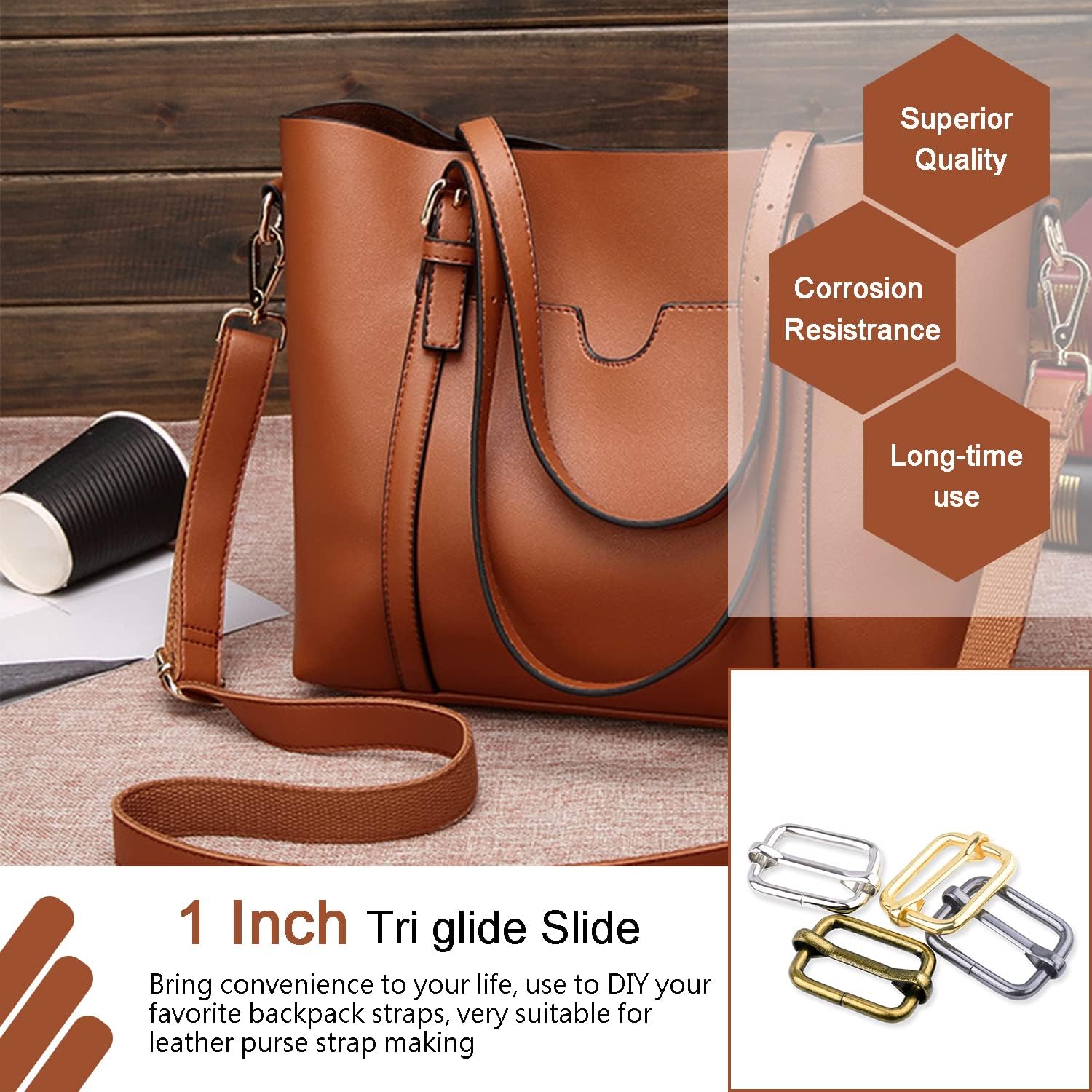 CooBigo 25 Pack 1 Inch Metal Adjustable Slide Buckles Tri-Glide Rectangle Adjuster Suspender Strap Slider for Purse Bag Hardware Making Supplies Backpack replacement Keeper(Mixed) - Image 3