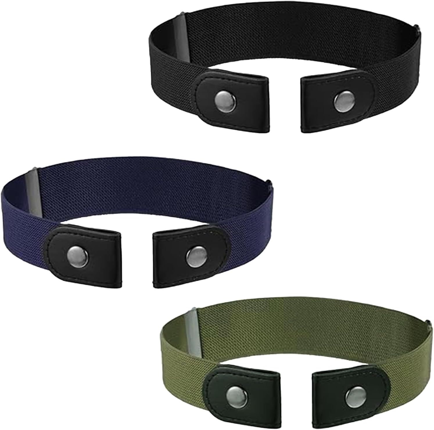 Elastic No Buckle Belt, 3PCS Adjustable Elastic Stretches Buckle Free/No Buckle Stretch Belts, Boy Girls Belt Kids Adjustable Stretches Belt Silver Square Buckles ﻿ - Image 1
