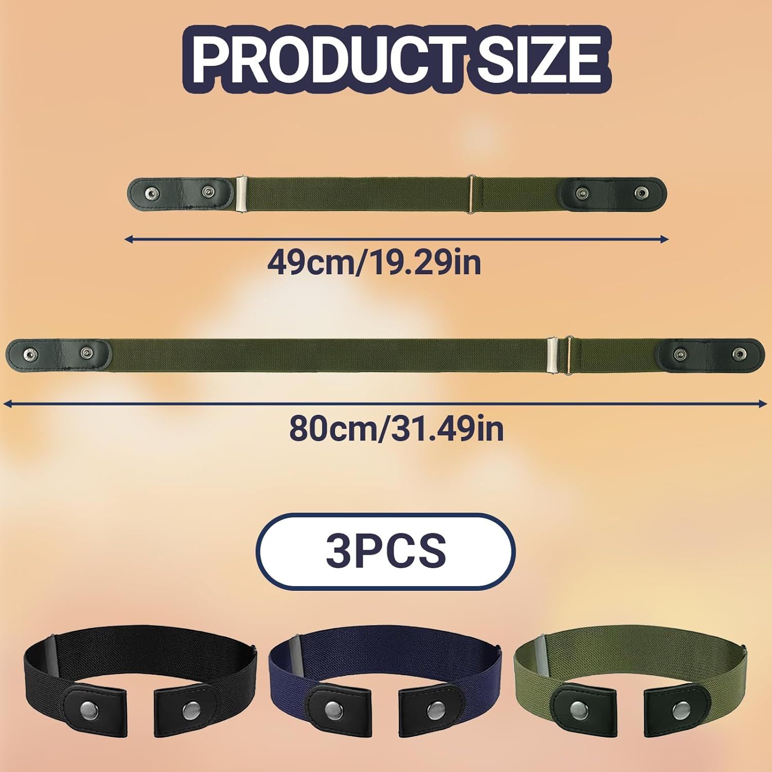 Elastic No Buckle Belt, 3PCS Adjustable Elastic Stretches Buckle Free/No Buckle Stretch Belts, Boy Girls Belt Kids Adjustable Stretches Belt Silver Square Buckles ﻿ - Image 2