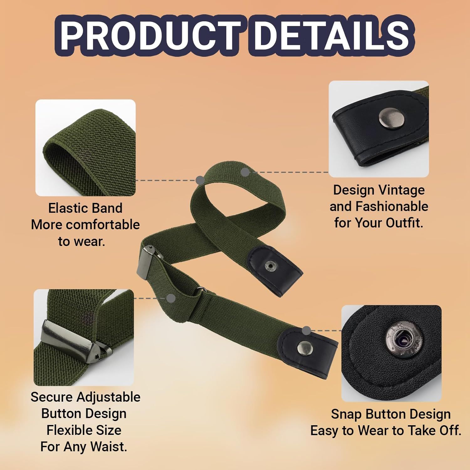 Elastic No Buckle Belt, 3PCS Adjustable Elastic Stretches Buckle Free/No Buckle Stretch Belts, Boy Girls Belt Kids Adjustable Stretches Belt Silver Square Buckles ﻿ - Image 3