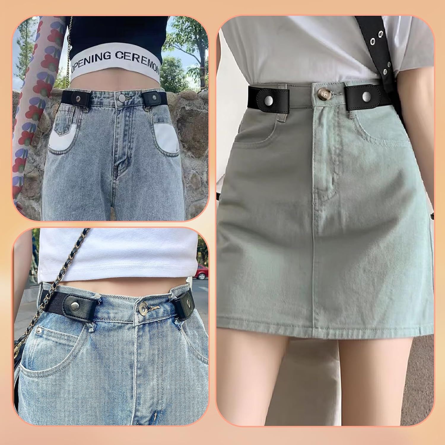 Elastic No Buckle Belt, 3PCS Adjustable Elastic Stretches Buckle Free/No Buckle Stretch Belts, Boy Girls Belt Kids Adjustable Stretches Belt Silver Square Buckles ﻿ - Image 5