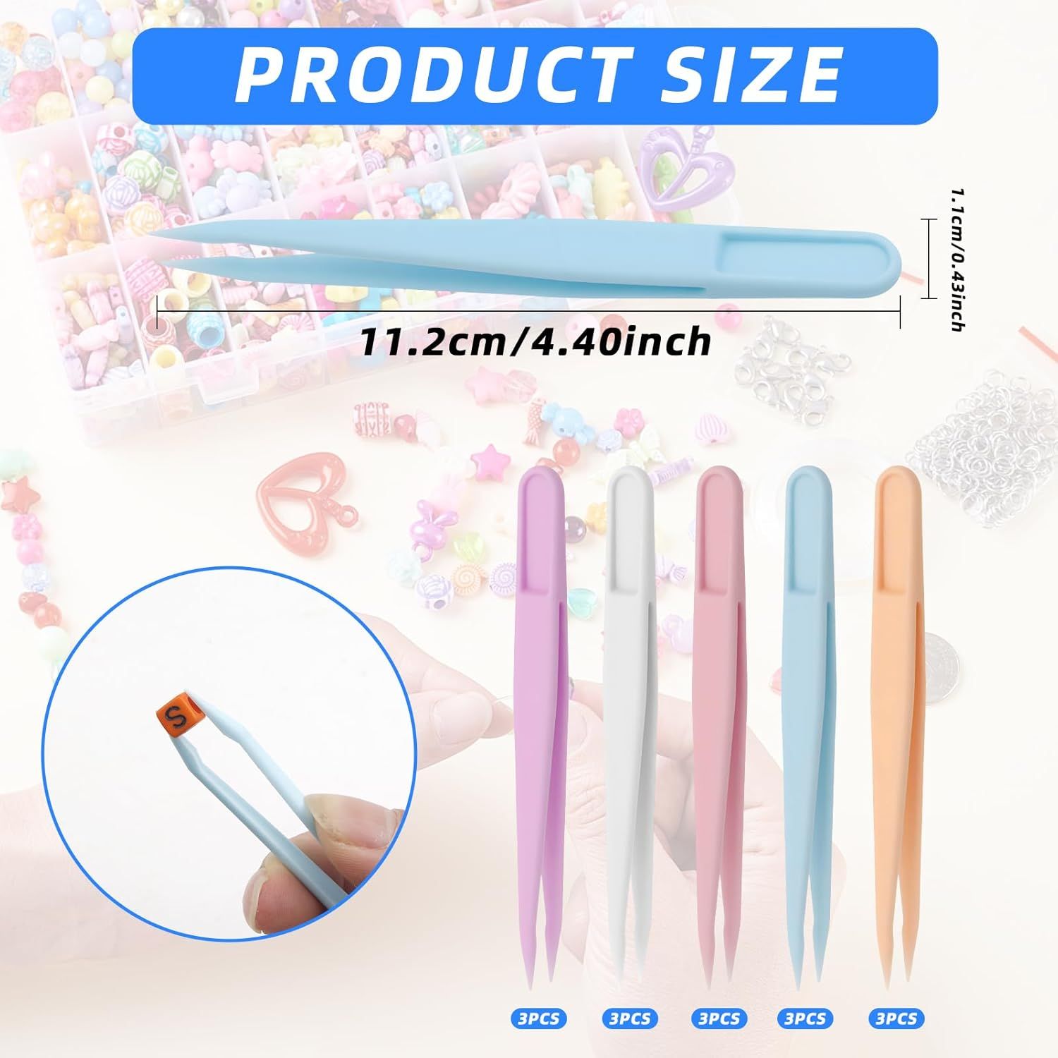 15PCS Multi-Colors Plastic Tweezers, Plastic Fuse Beads Forceps for DIY Craft Jewelry Making Family, Handmake Beads Crafts Tweezers/Manual DIY Creative Craft Game Tool for Beading Projects - Image 3