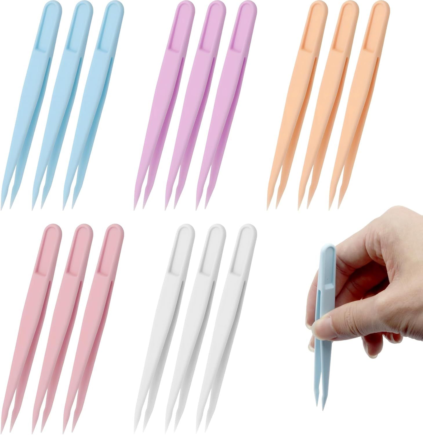 15PCS Multi-Colors Plastic Tweezers, Plastic Fuse Beads Forceps for DIY Craft Jewelry Making Family, Handmake Beads Crafts Tweezers/Manual DIY Creative Craft Game Tool for Beading Projects - Image 7