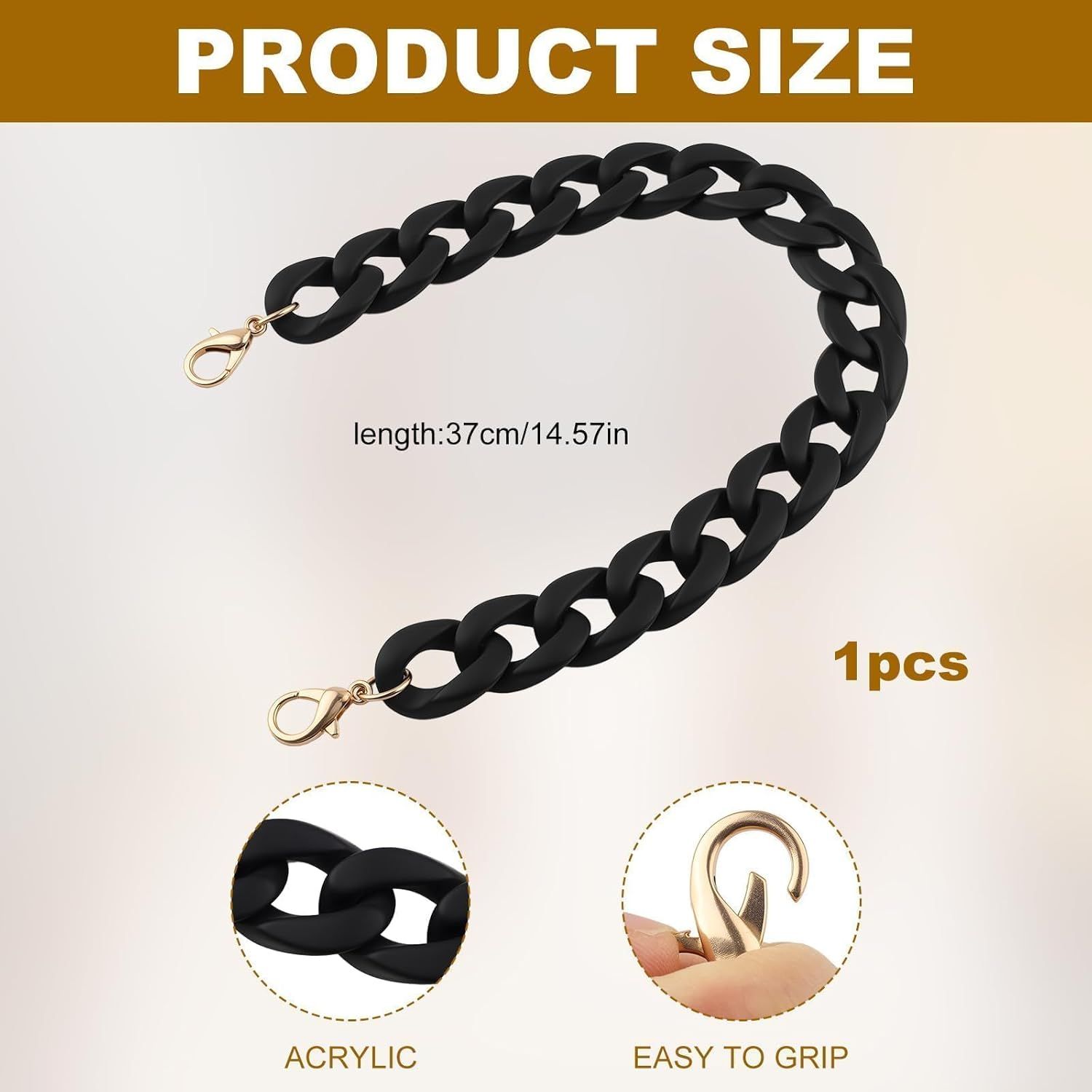 14.5 Inch Acrylic Purse Chain Strap Replacement, Short Bag Chain Handle, Matte Black Bag Charm Extender for Handbags, Clutches, Phone and Shoulder Bags charms for handbags bum bag accessories - Image 2