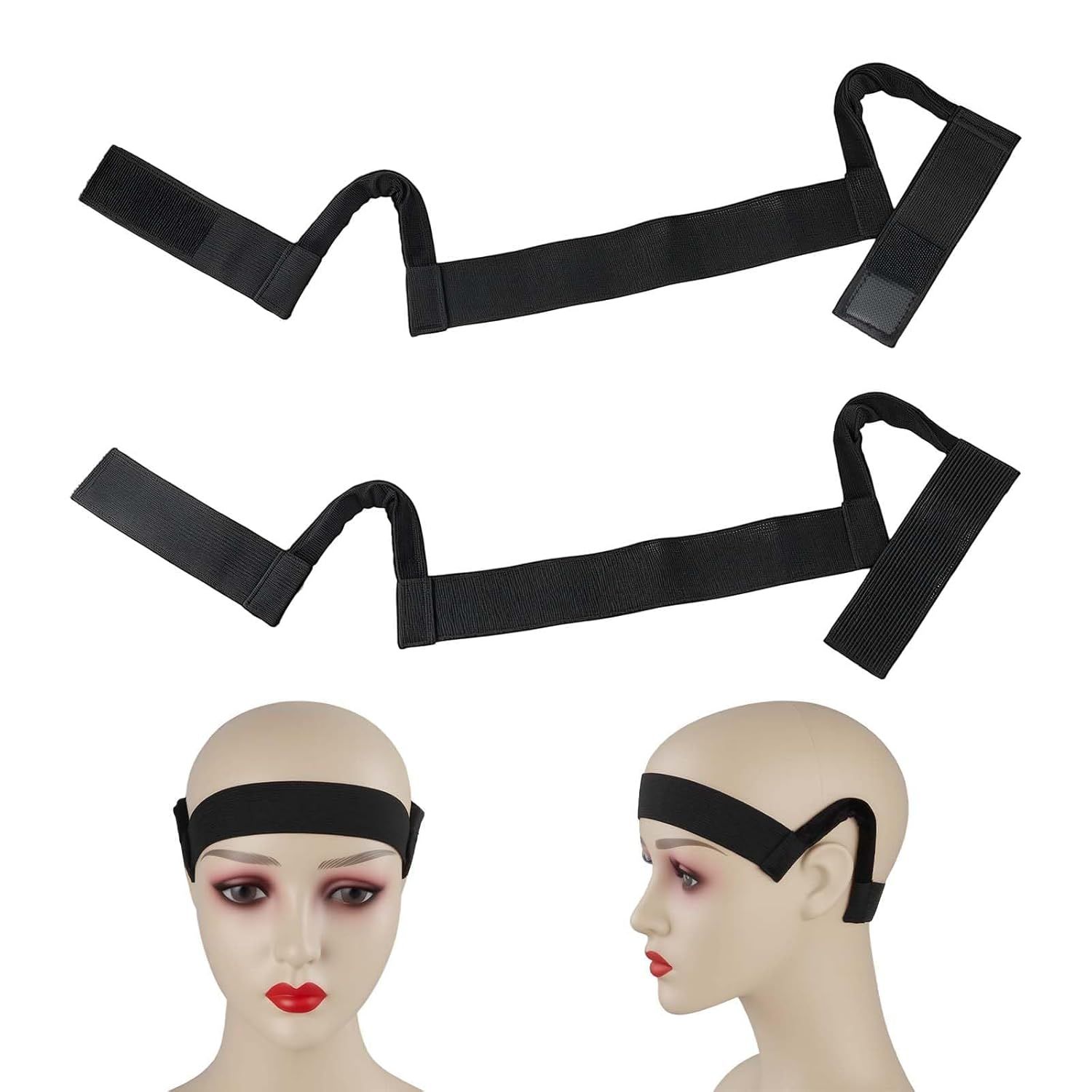 2 Pcs Lace Melting Band with C-Shaped Ear Cut Outs, Non-Slip Elastic Wig Band for Lace Front Wigs, Painless Wig Grip Band for Melting Lace & Edge Control, Hairline Melting Wrap for Women - Image 1