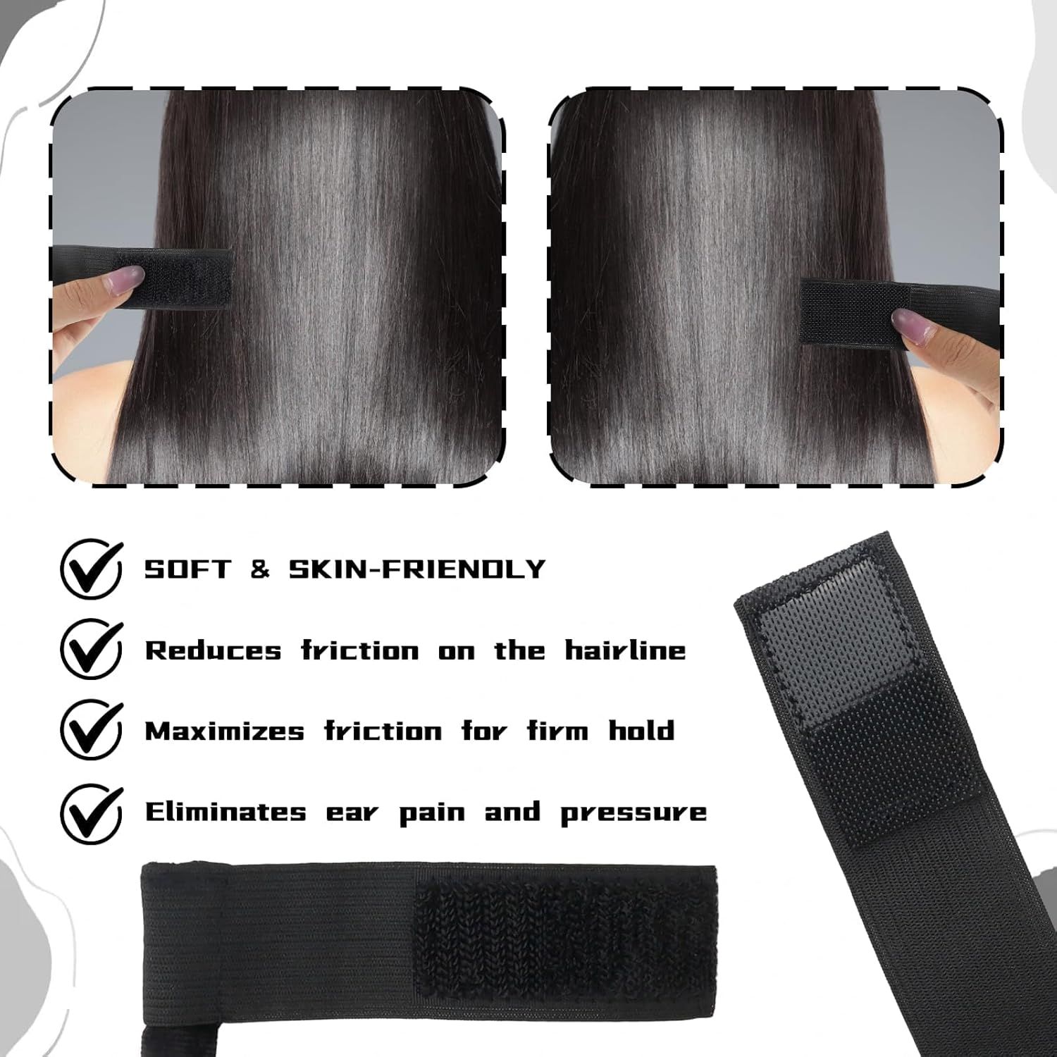 2 Pcs Lace Melting Band with C-Shaped Ear Cut Outs, Non-Slip Elastic Wig Band for Lace Front Wigs, Painless Wig Grip Band for Melting Lace & Edge Control, Hairline Melting Wrap for Women - Image 3
