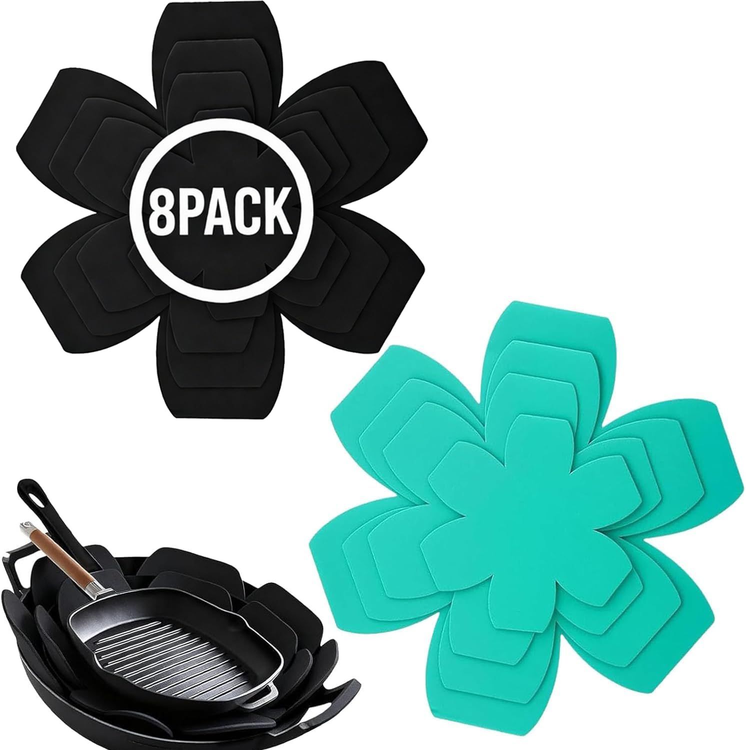 8 Pack Pan Protectors for Stacking, 4 Sizes Heavy Duty Felt Pot and Pan Protectors, Non-Slip Cookware Separators Pads to Prevent Scratching, Pan Stacking Protectors for Skillets, Pots, Bowls - Image 1