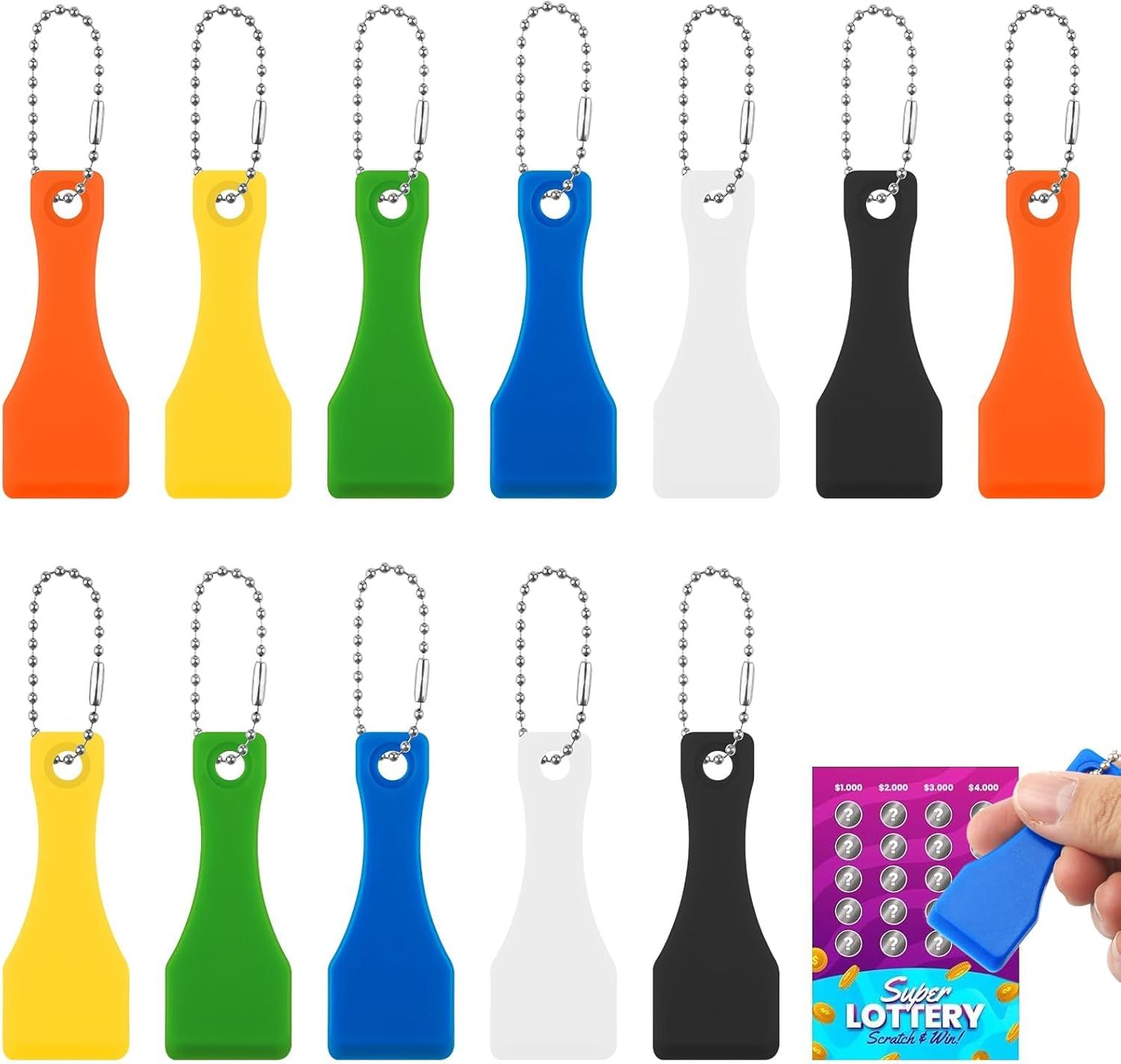 12 Pack Lottery Ticket Scratcher Tool, Durable Plastic Scraper for Lotto Scratch Offs, Lottery Scratcher Tool Portable Pocket Size Scratch off Tool with Keychain Hole, Multi-Purpose Cleaning Scrapers - Image 1