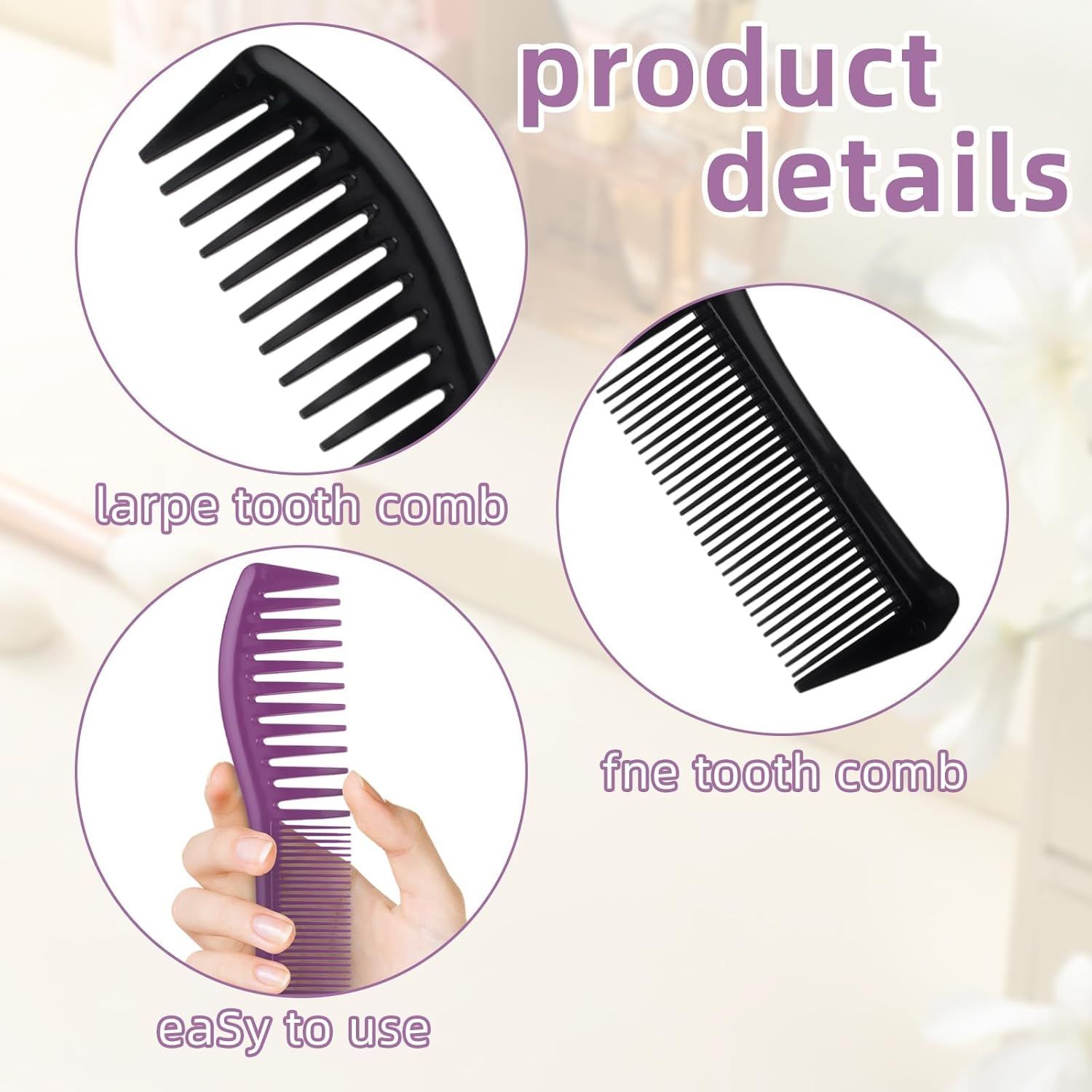2PCS Detangling Hair Comb for Women, 2-Sided Plastic Hairstyle Comb With Wide and Fine Teeth, All-Purpose Hair Comb for Thin, Thick, Curly, Straight Hair - For Men & Women Combing, Hairstyling - Image 2