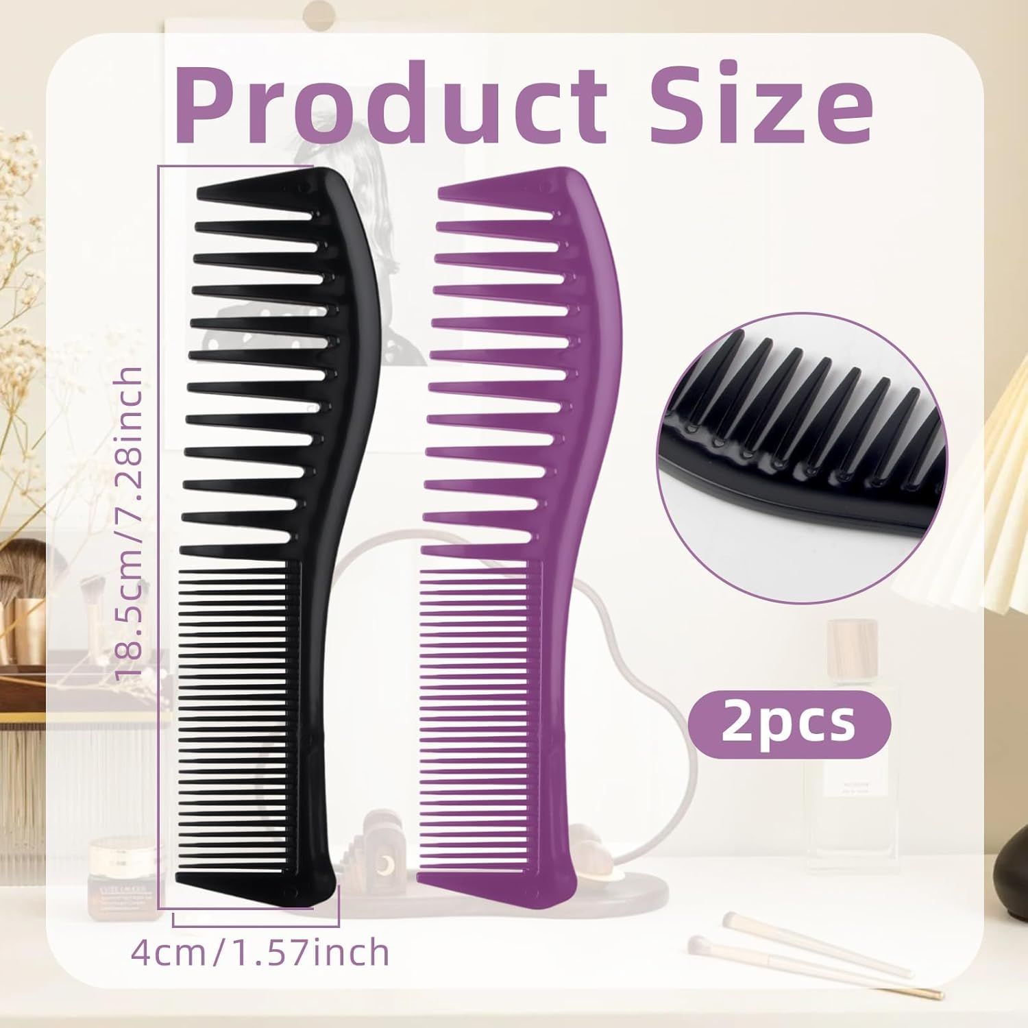 2PCS Detangling Hair Comb for Women, 2-Sided Plastic Hairstyle Comb With Wide and Fine Teeth, All-Purpose Hair Comb for Thin, Thick, Curly, Straight Hair - For Men & Women Combing, Hairstyling - Image 3