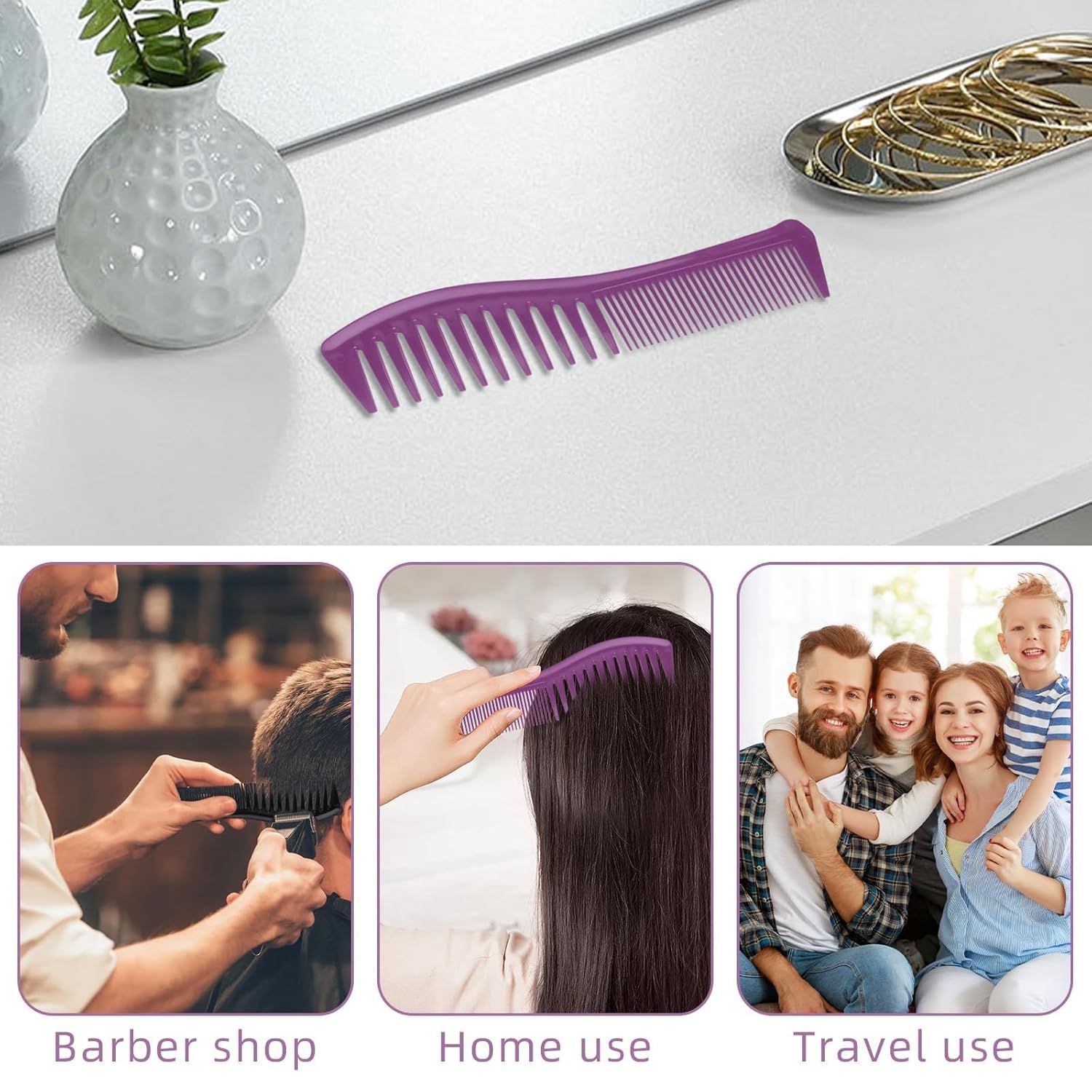 2PCS Detangling Hair Comb for Women, 2-Sided Plastic Hairstyle Comb With Wide and Fine Teeth, All-Purpose Hair Comb for Thin, Thick, Curly, Straight Hair - For Men & Women Combing, Hairstyling - Image 4