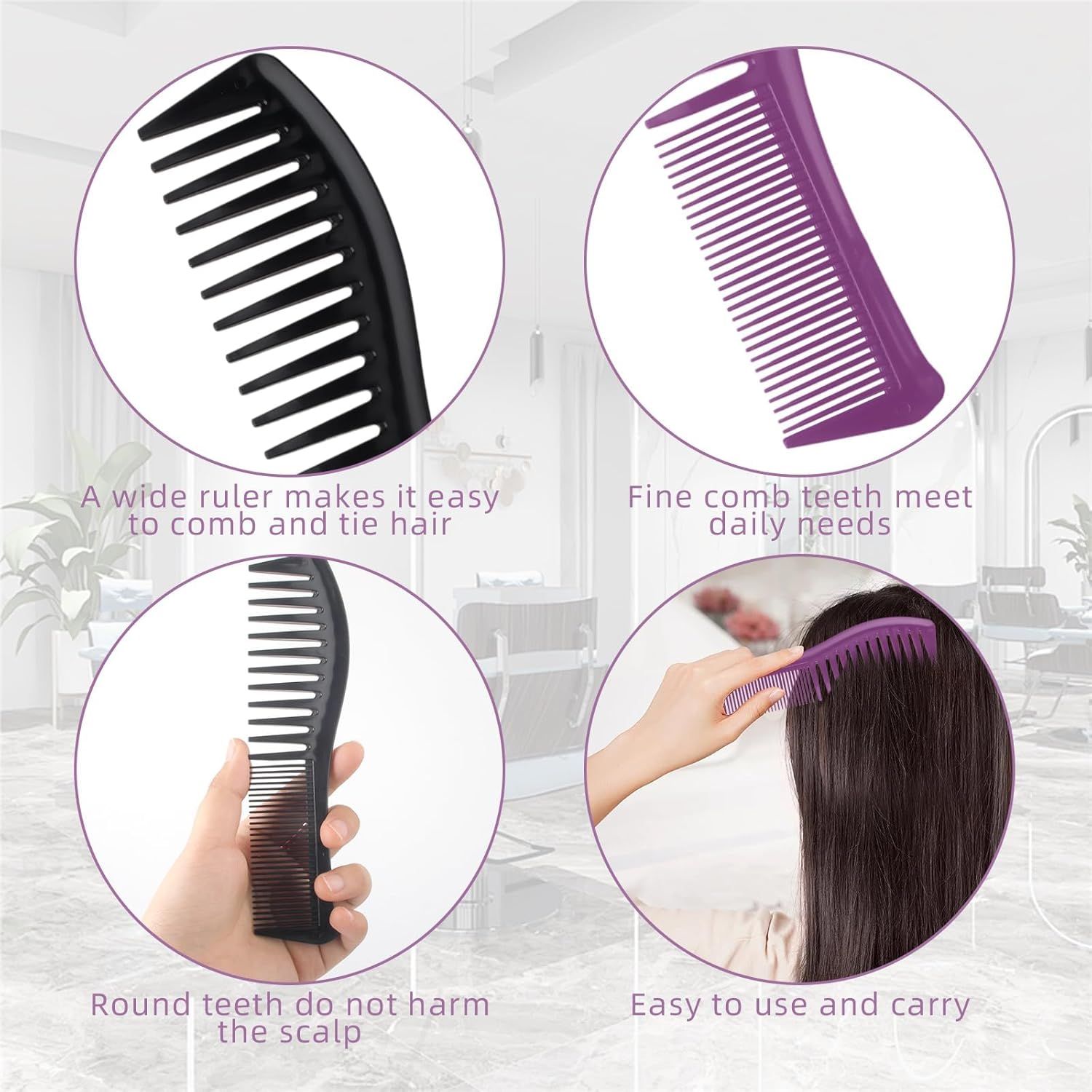 2PCS Detangling Hair Comb for Women, 2-Sided Plastic Hairstyle Comb With Wide and Fine Teeth, All-Purpose Hair Comb for Thin, Thick, Curly, Straight Hair - For Men & Women Combing, Hairstyling - Image 5