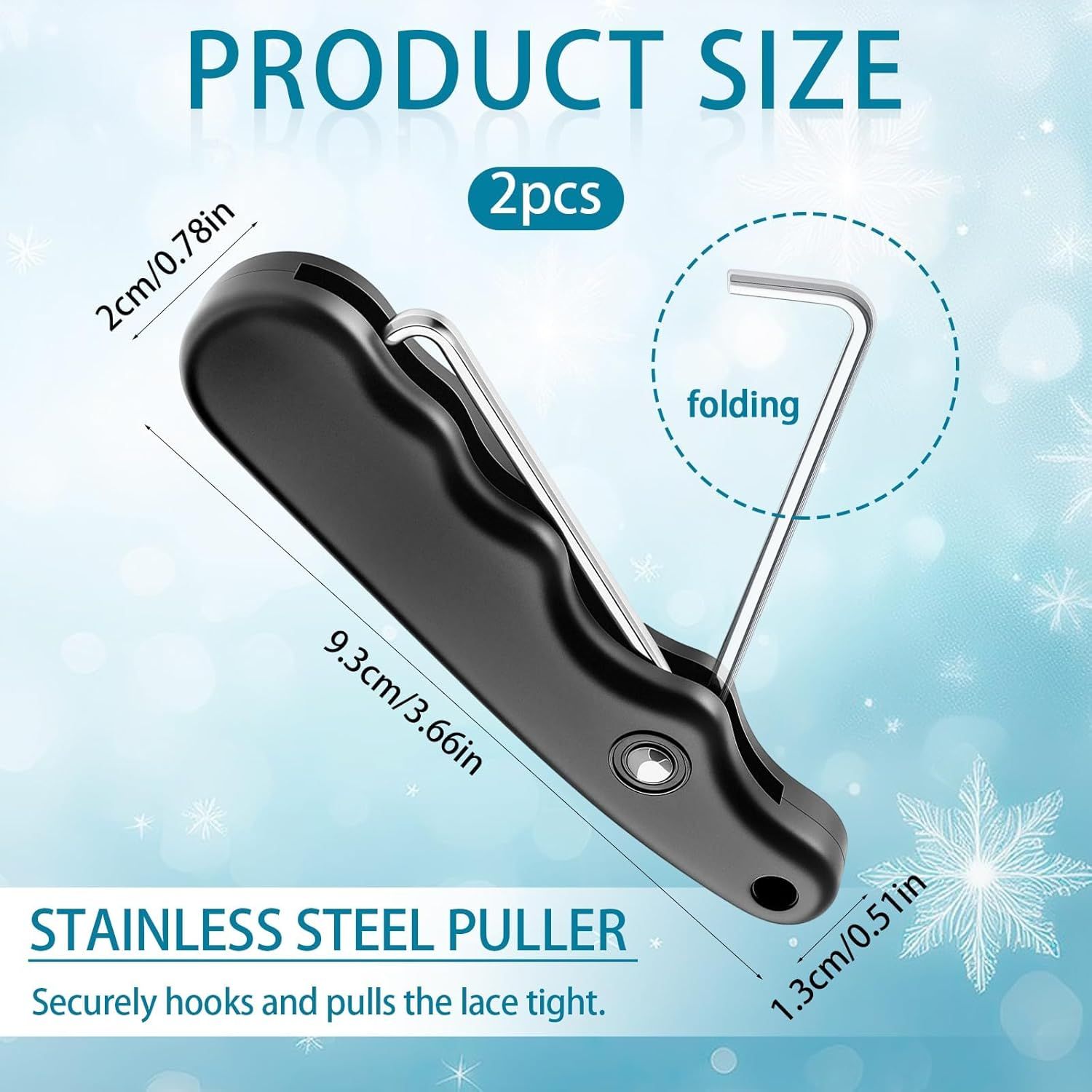 2 Pieces Folding Shoe Lace Puller, Stainless Steel Hockey Skate Lace Tightening Tool, Portable Black Boot Lace Tightener for Ice Skates & Figure Skates Lace Tightener - Image 2