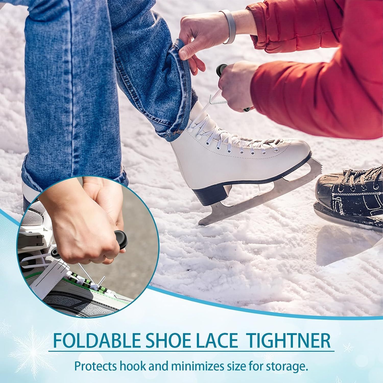 2 Pieces Folding Shoe Lace Puller, Stainless Steel Hockey Skate Lace Tightening Tool, Portable Black Boot Lace Tightener for Ice Skates & Figure Skates Lace Tightener - Image 3