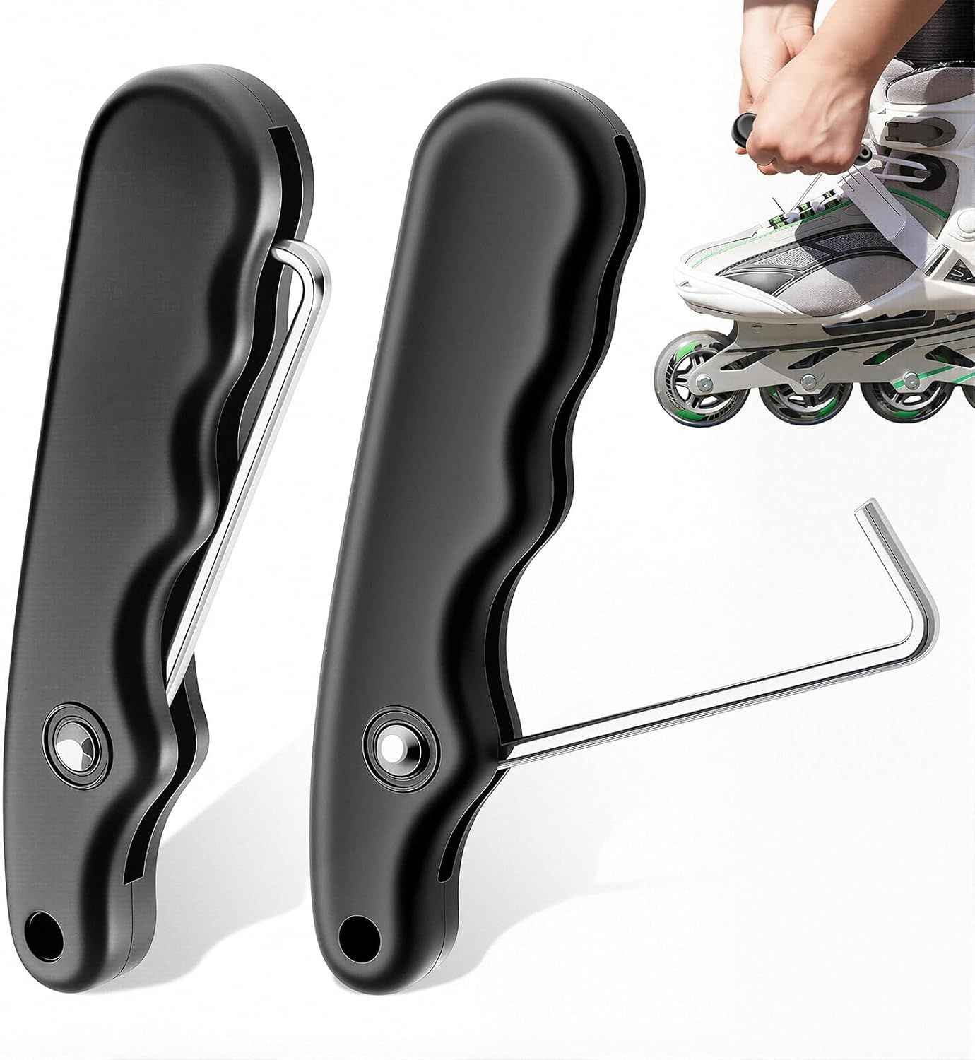 2 Pieces Folding Shoe Lace Puller, Stainless Steel Hockey Skate Lace Tightening Tool, Portable Black Boot Lace Tightener for Ice Skates & Figure Skates Lace Tightener - Image 7