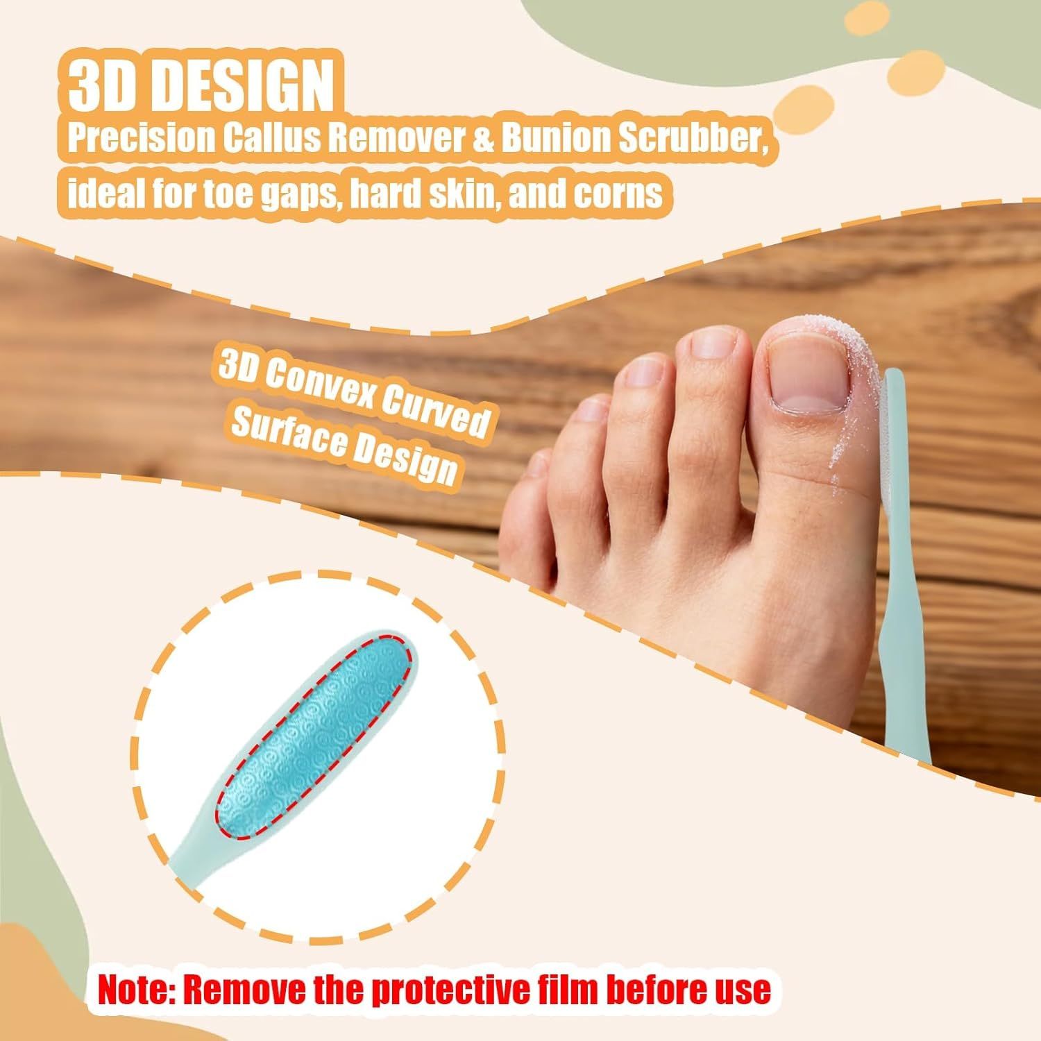3PCS Precision Callus Remover & Bunion Scrubber for Toe Gaps, 2 Style Toe Callus Remover & Foot File Exfoliator with Compact Design for Pedicures and Sensitive Areas - Image 3