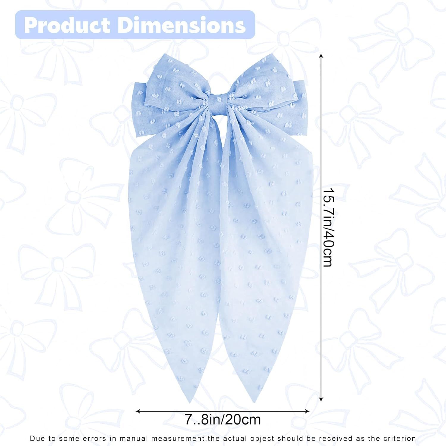 8 Inch Hair Bows Barrettes for Women & Girls Large Satin Bow Hair Clip with Long Tail - Elegant Hair Ribbon for French Stylish Looks -Chic Soft Cloth Oversized Bows Hair Accessories (Blue) - Image 3
