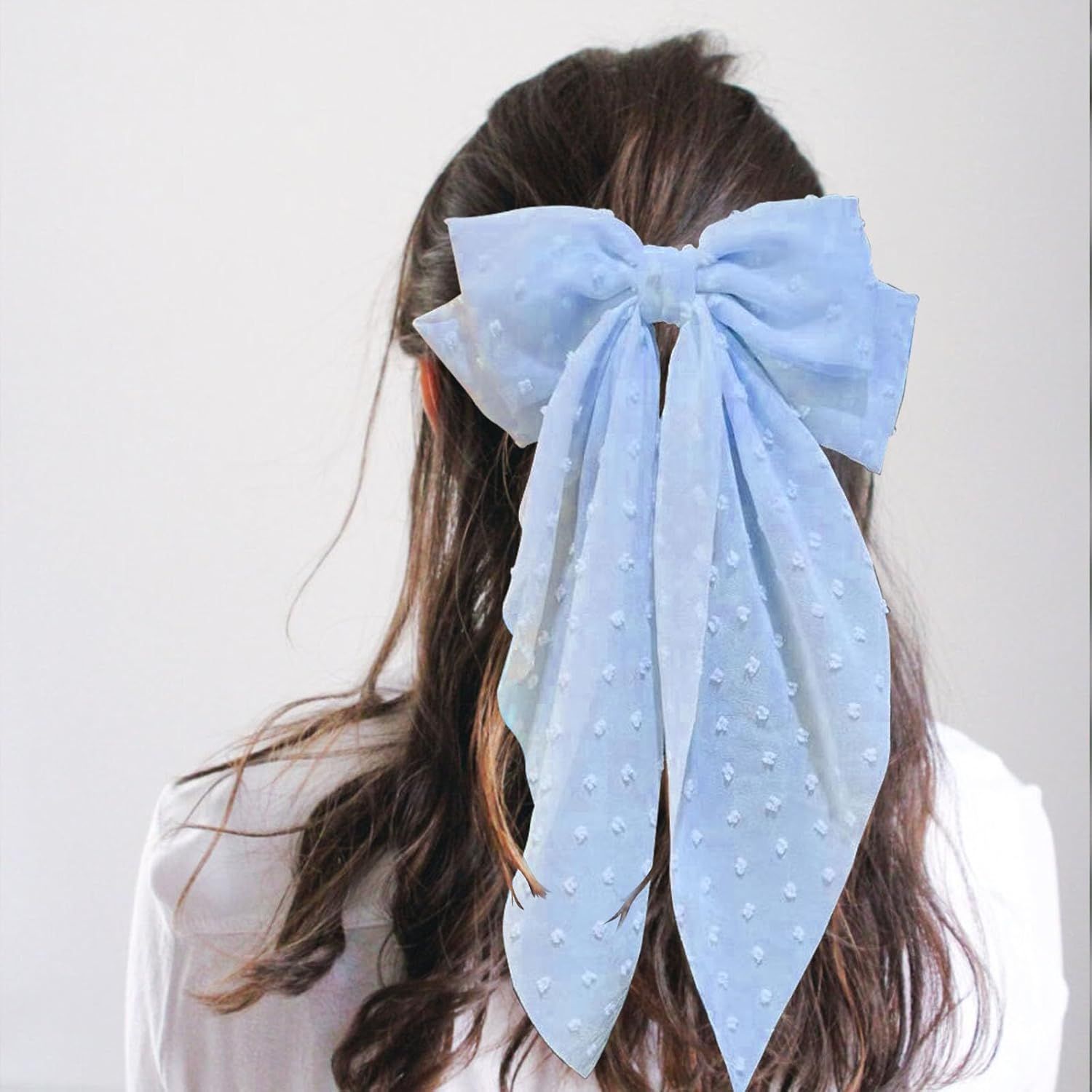 8 Inch Hair Bows Barrettes for Women & Girls Large Satin Bow Hair Clip with Long Tail - Elegant Hair Ribbon for French Stylish Looks -Chic Soft Cloth Oversized Bows Hair Accessories (Blue) - Image 6