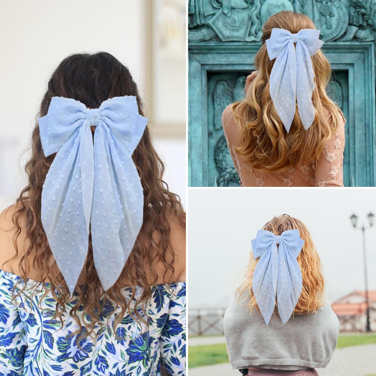 8 Inch Hair Bows Barrettes for Women & Girls Large Satin Bow Hair Clip with Long Tail - Elegant Hair Ribbon for French Stylish Looks -Chic Soft Cloth Oversized Bows Hair Accessories (Blue) - Image 8