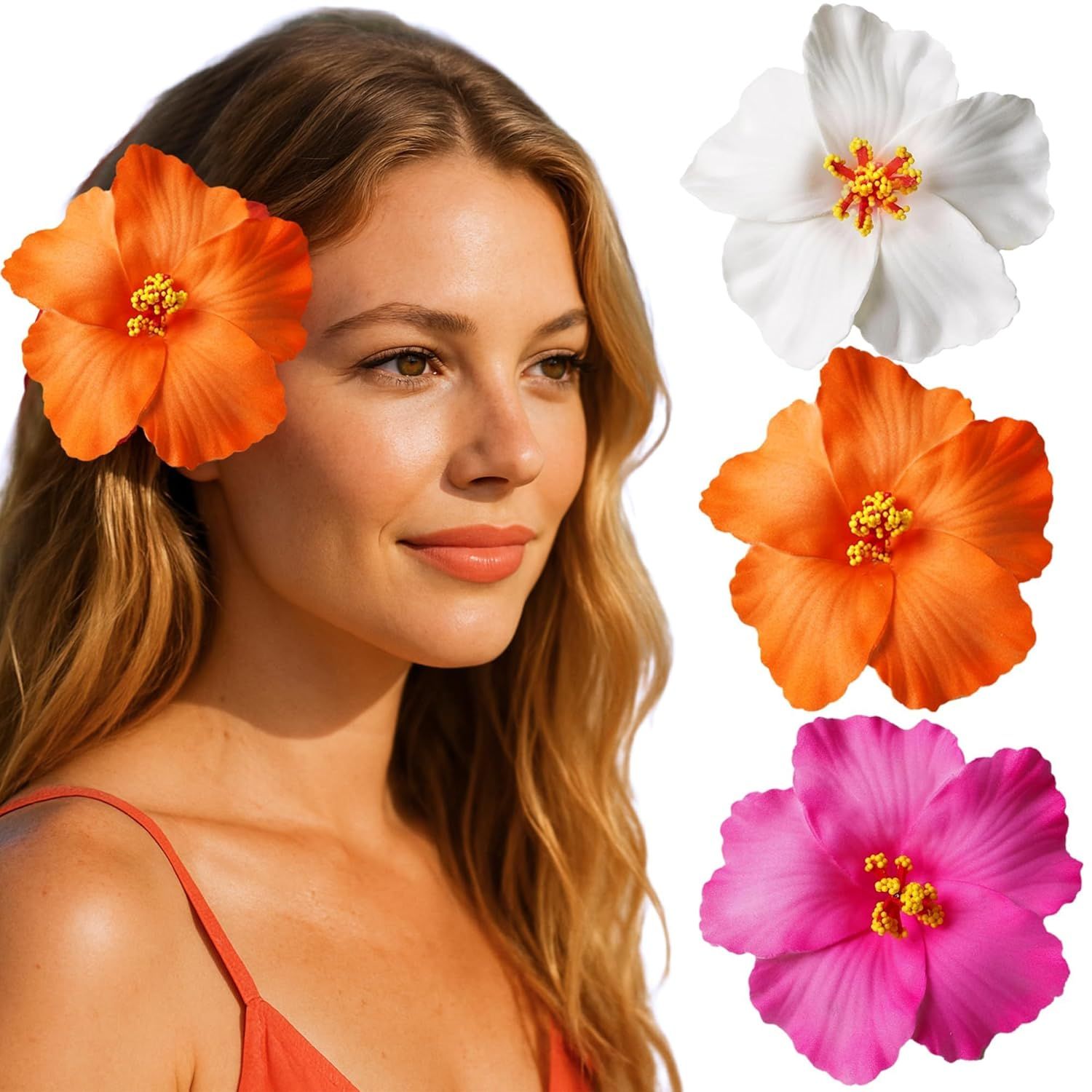 3 Pack Hawaiian Flower Hair Clips, 3.5