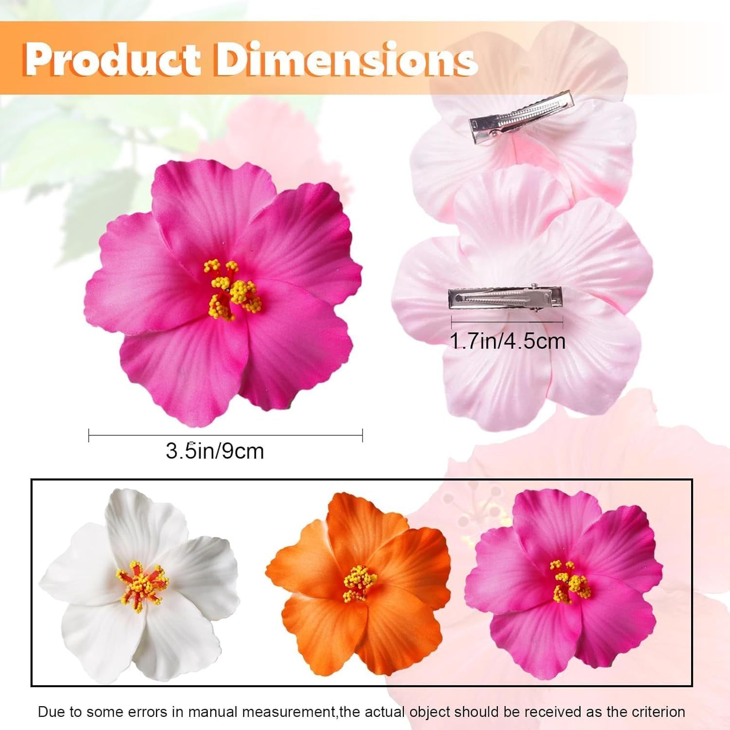 3 Pack Hawaiian Flower Hair Clips, 3.5